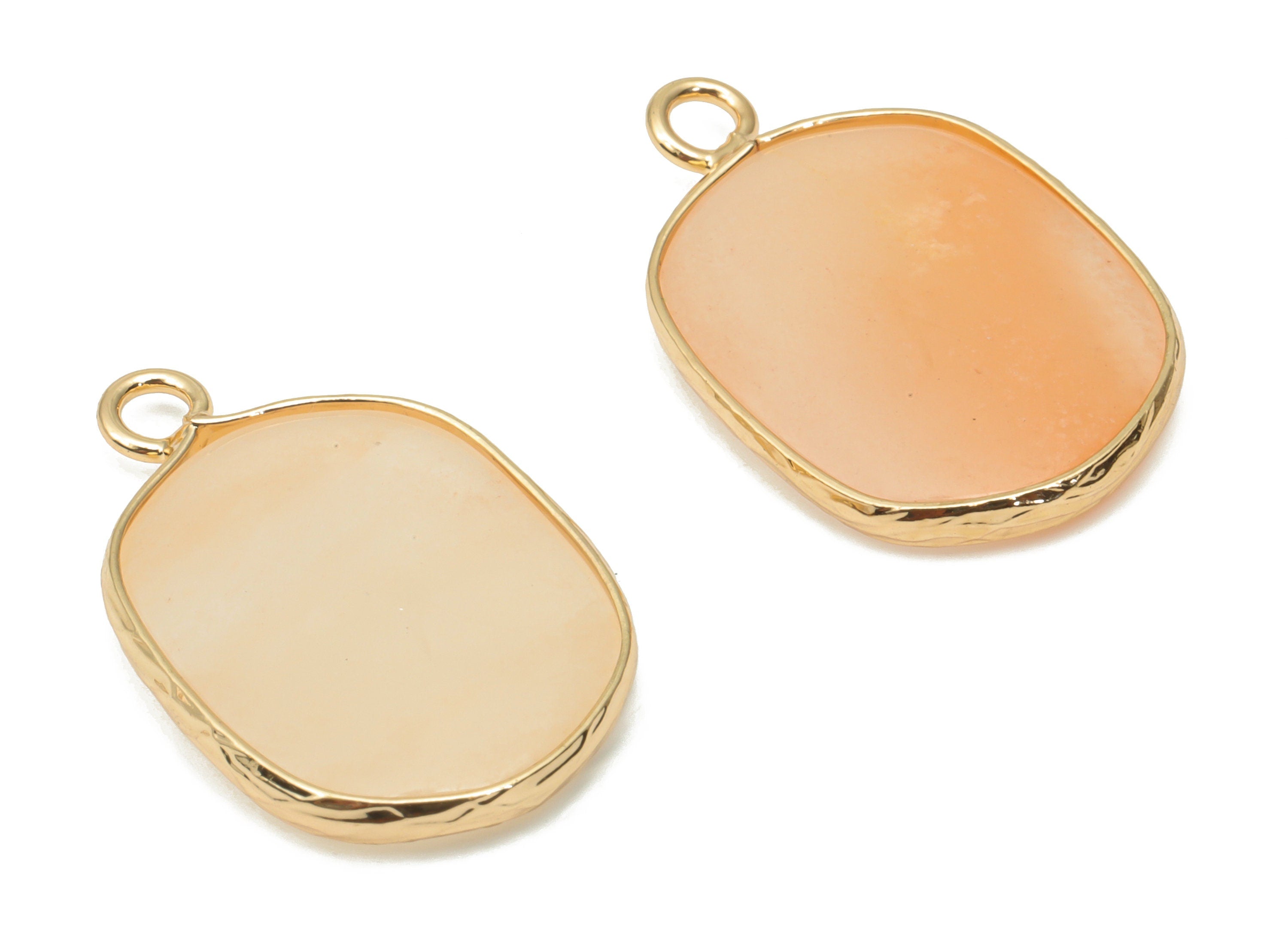 Orange Aventurine Oval Charms - Brass Oval Pendant - Natural Stone - Gold Tone Plated Brass – Jewelry Supplies - 52.2x15.92x4.11mm – NS1699E - DOMEDBAZAAR