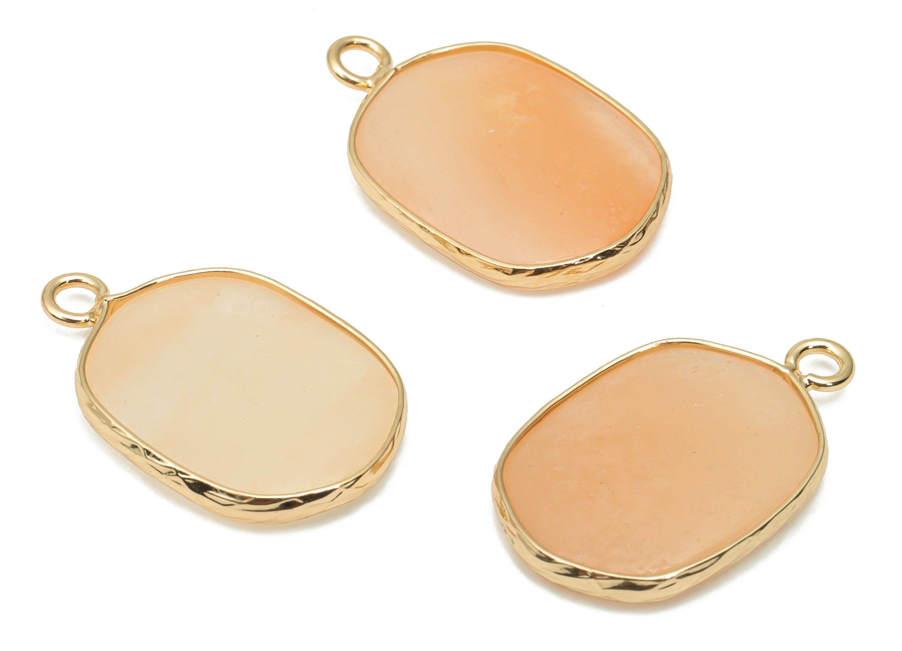 Orange Aventurine Oval Charms - Brass Oval Pendant - Natural Stone - Gold Tone Plated Brass – Jewelry Supplies - 52.2x15.92x4.11mm – NS1699E - DOMEDBAZAAR
