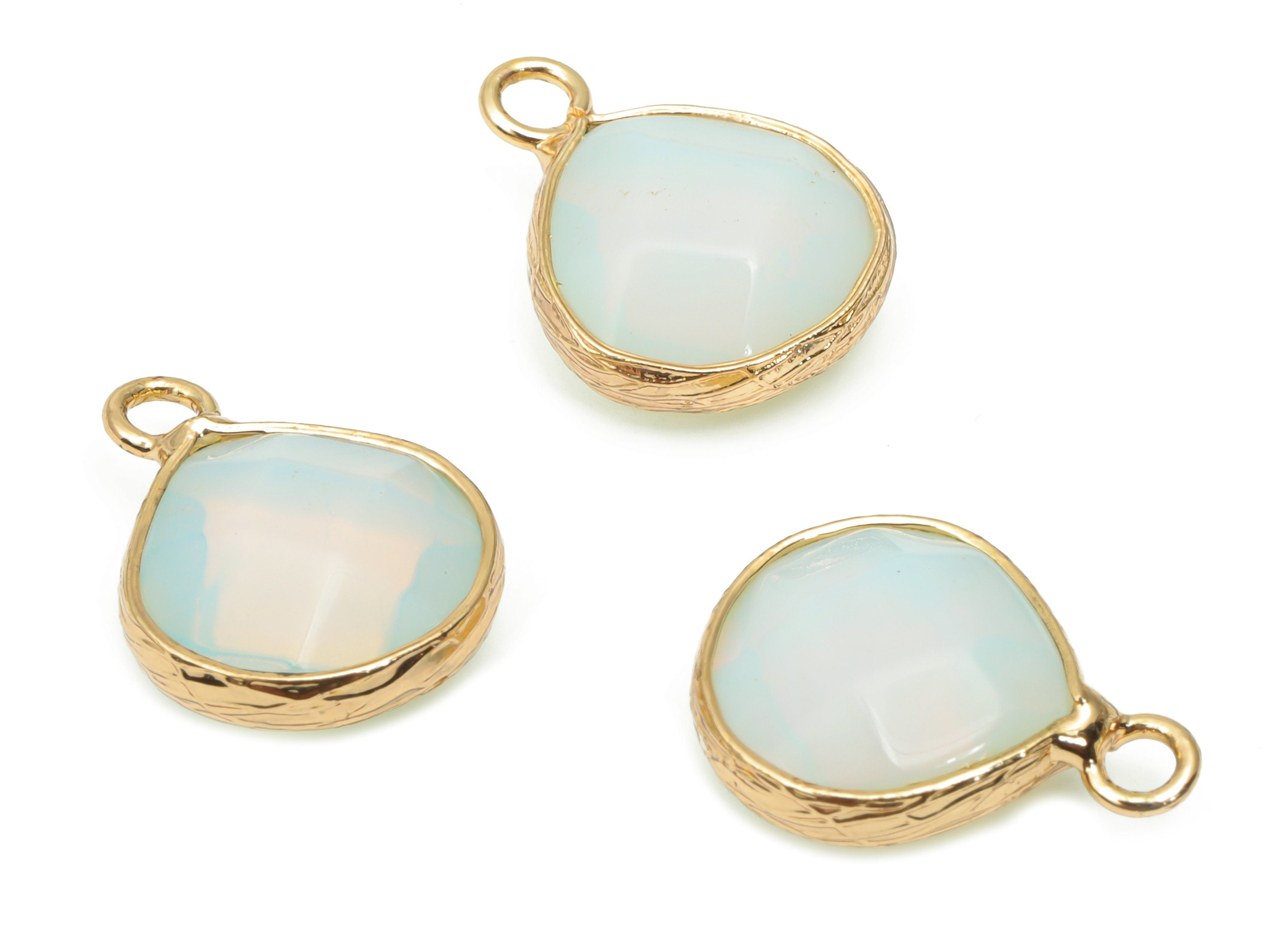 Opalite Drop Earring Charms - Brass Teardrop Pendant - Natural Stone - Gold Tone Plated Brass – 17.78x13.61x5.85mm – NS1696B - DOMEDBAZAAR