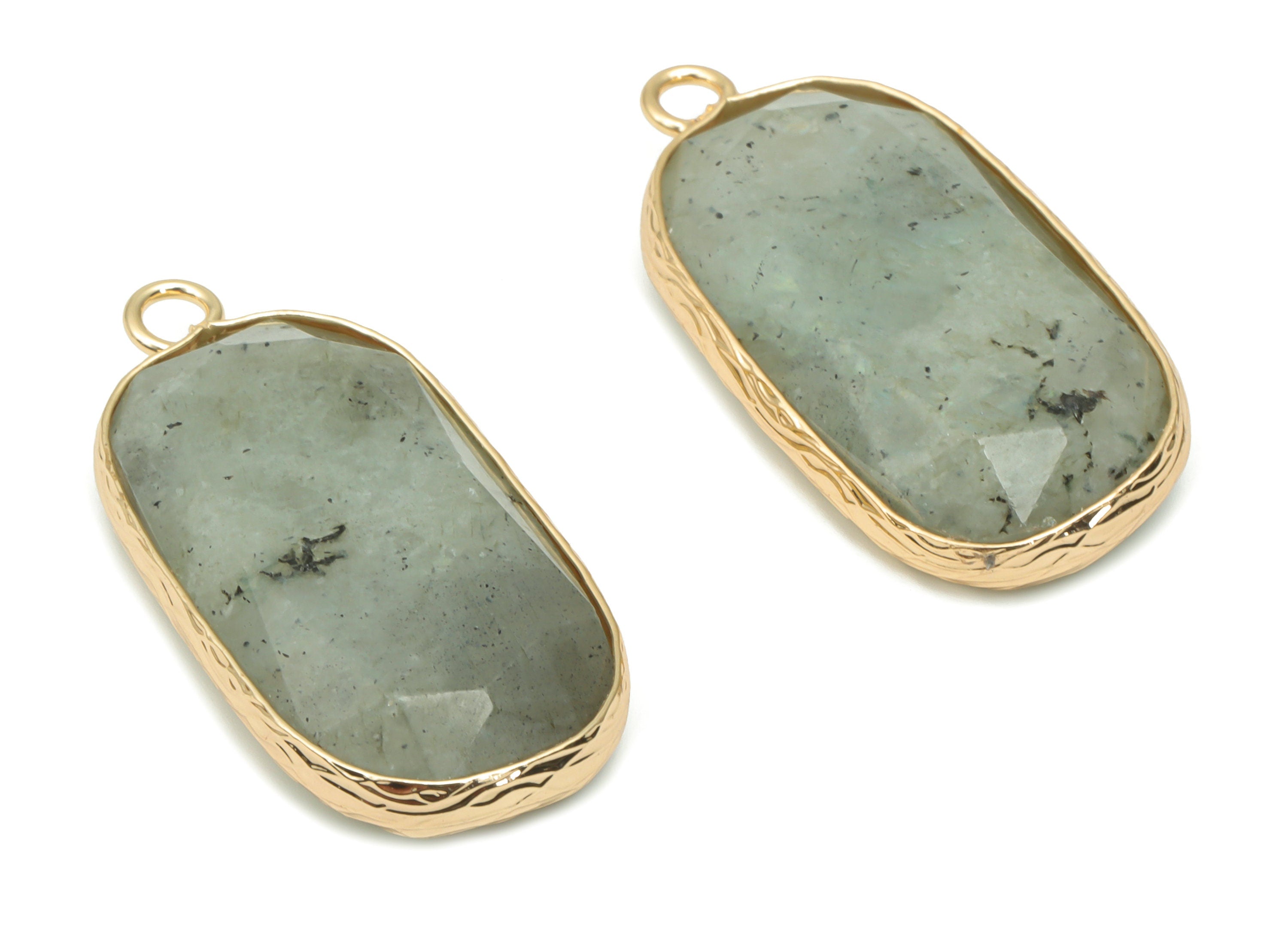 Labradorite Faceted Rectangle Earring Charms - Brass Rectangle Pendant - Natural Stone - Gold Tone Plated Brass – 31.1x15.54x5.95mm– NS1700D - DOMEDBAZAAR