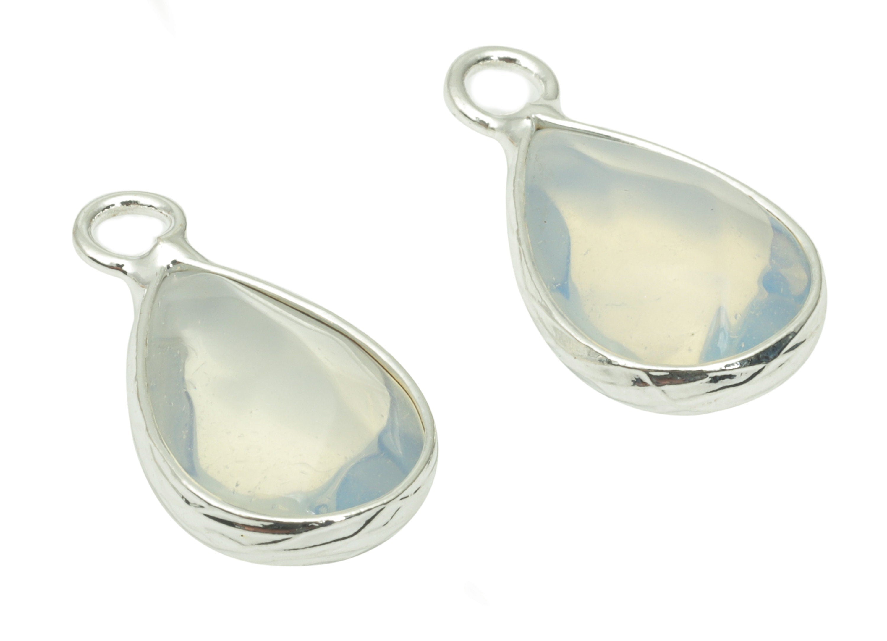 Opalite Drop Earring Charms - Brass Teardrop Pendant - Natural Stone - Silver Tone Plated Brass – Jewelry Supplies - 17.97x9.6x4.6mm–NS1690C - DOMEDBAZAAR
