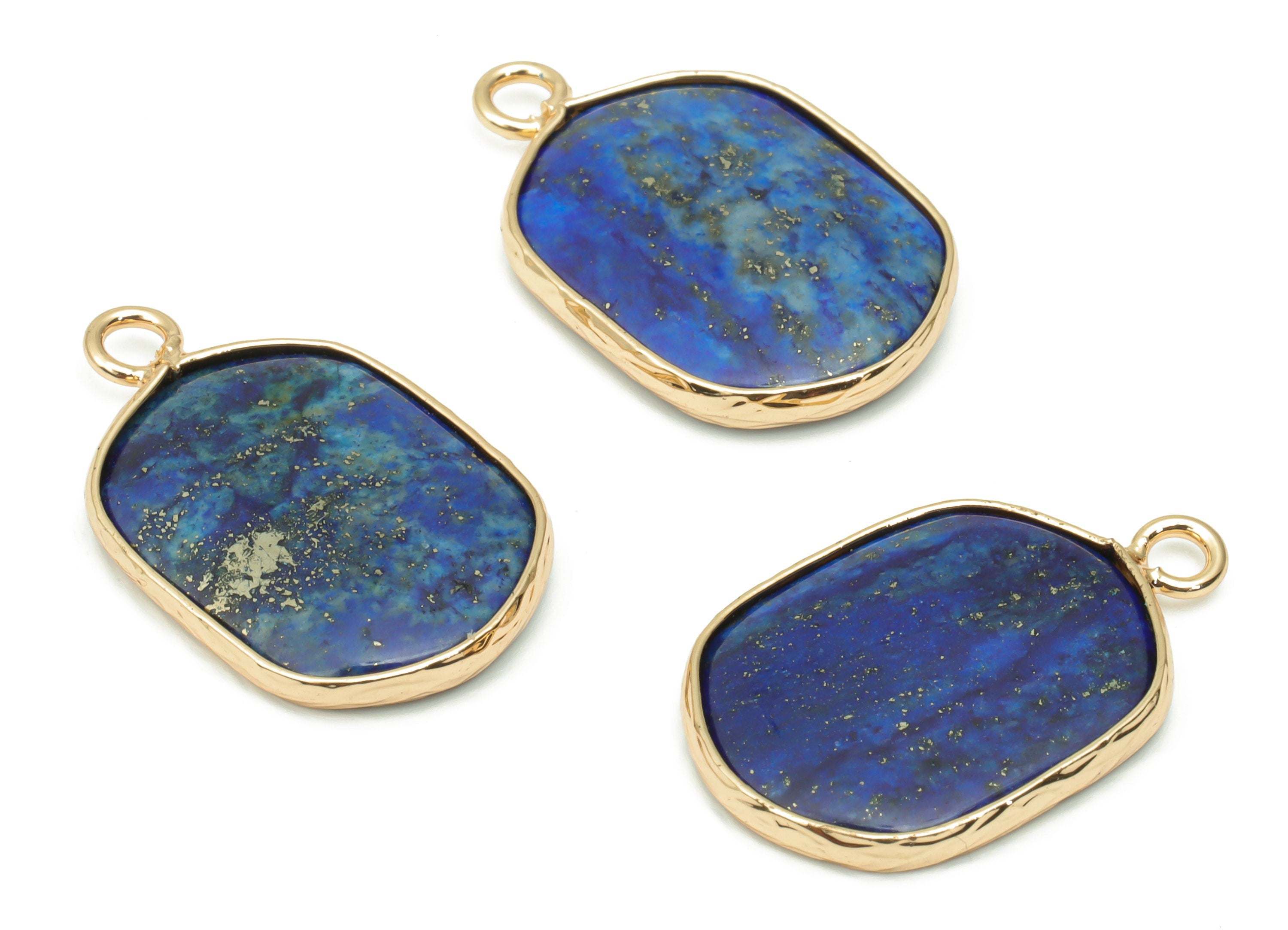 Lapis Lazuli Oval Earring Charms - Brass Oval Pendant - Natural Stone - Gold Tone Plated Brass – Jewelry Supplies - 52.2x15.92x4mm – NS1699F - DOMEDBAZAAR