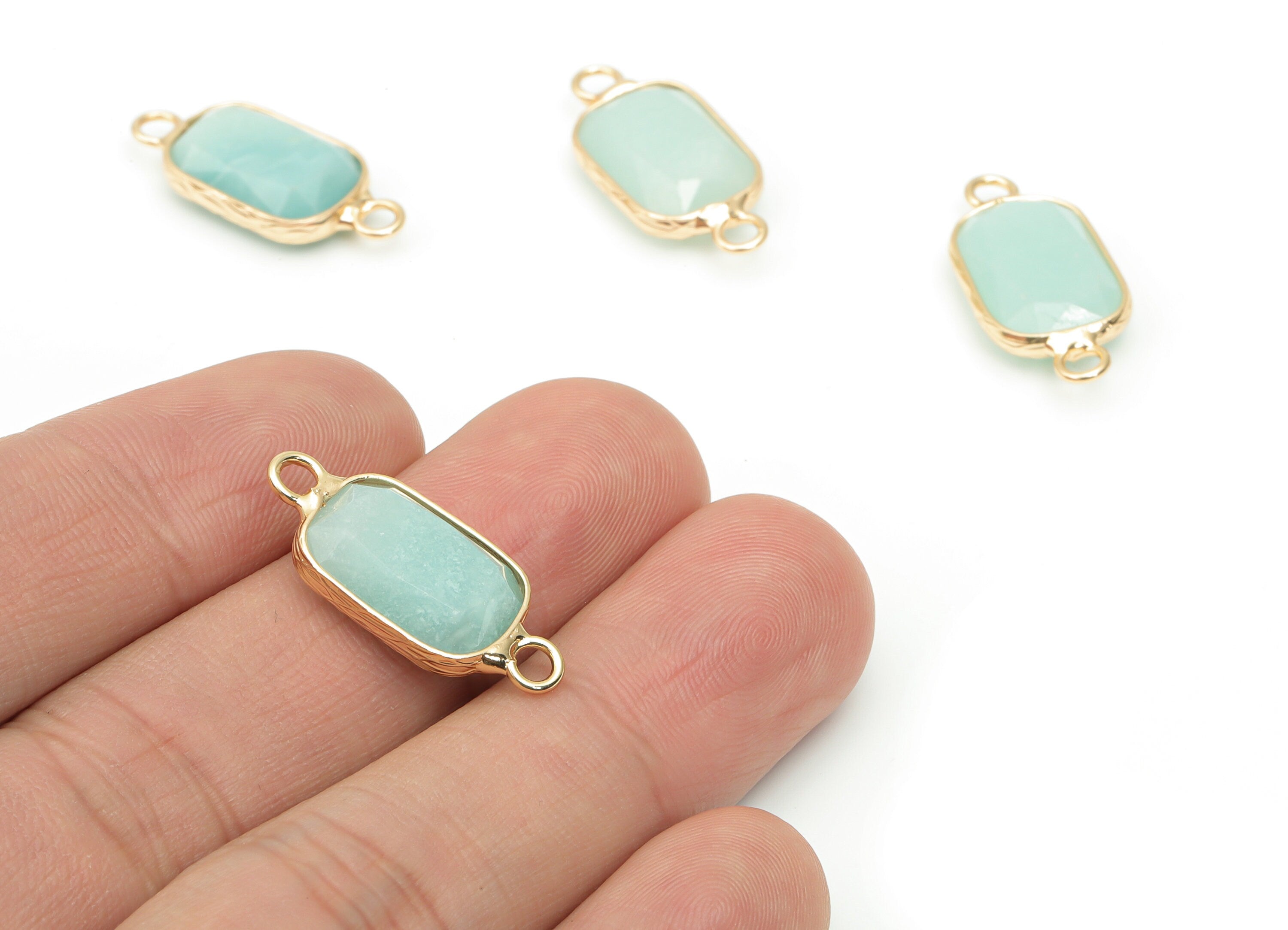 Amazonite Faceted Rectangle Earring Connector - Brass Rectangle Bracelet - Gold Tone Plated Brass – Natural Stone - 23.91x10.8x5mm – NS1697 - DOMEDBAZAAR
