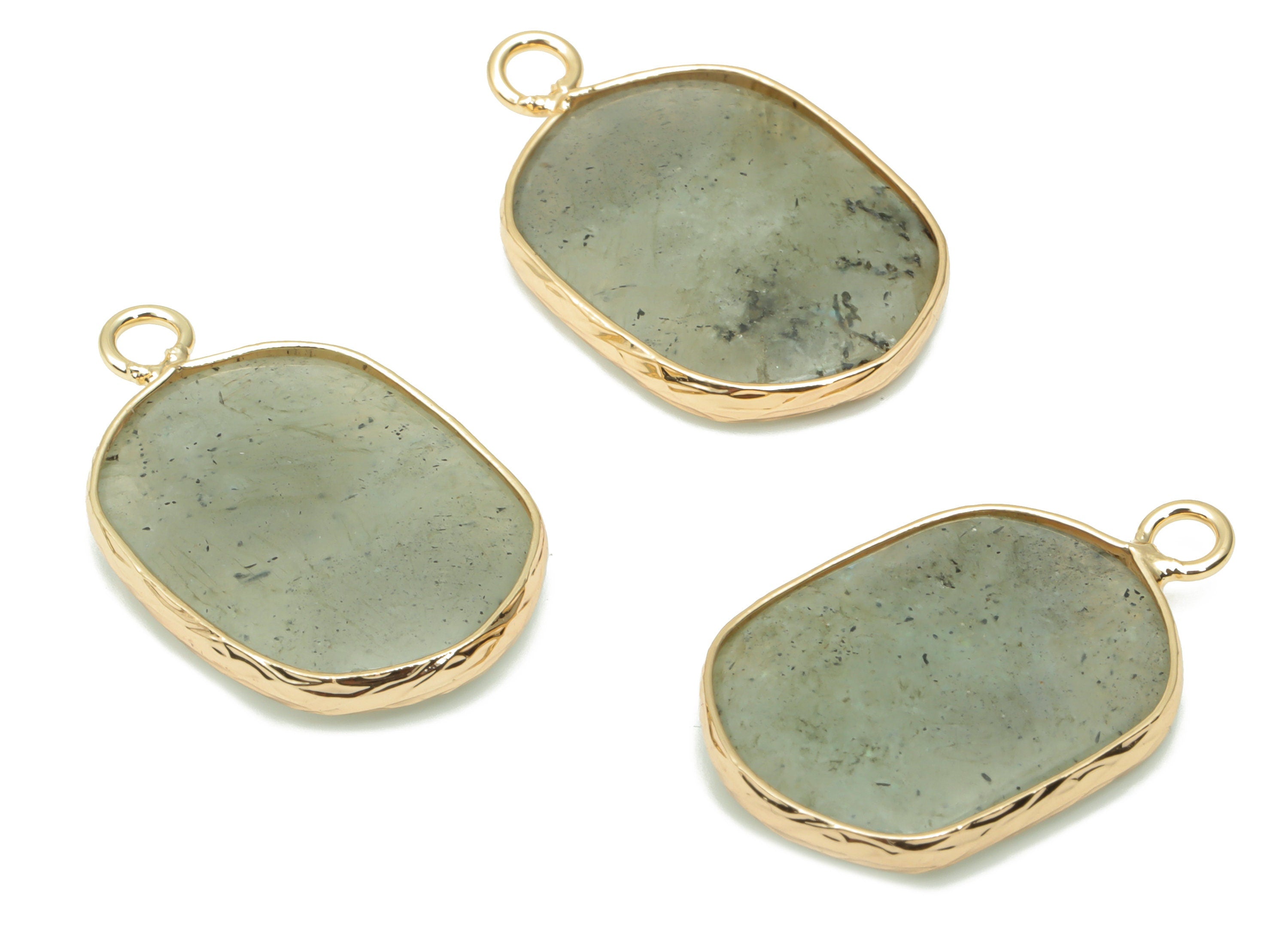 Labradorite Oval Earring Charms - Brass Oval Pendant - Natural Stone - Gold Tone Plated Brass – Jewelry Supplies - 52.2x15.9x4.1mm – NS1699D - DOMEDBAZAAR
