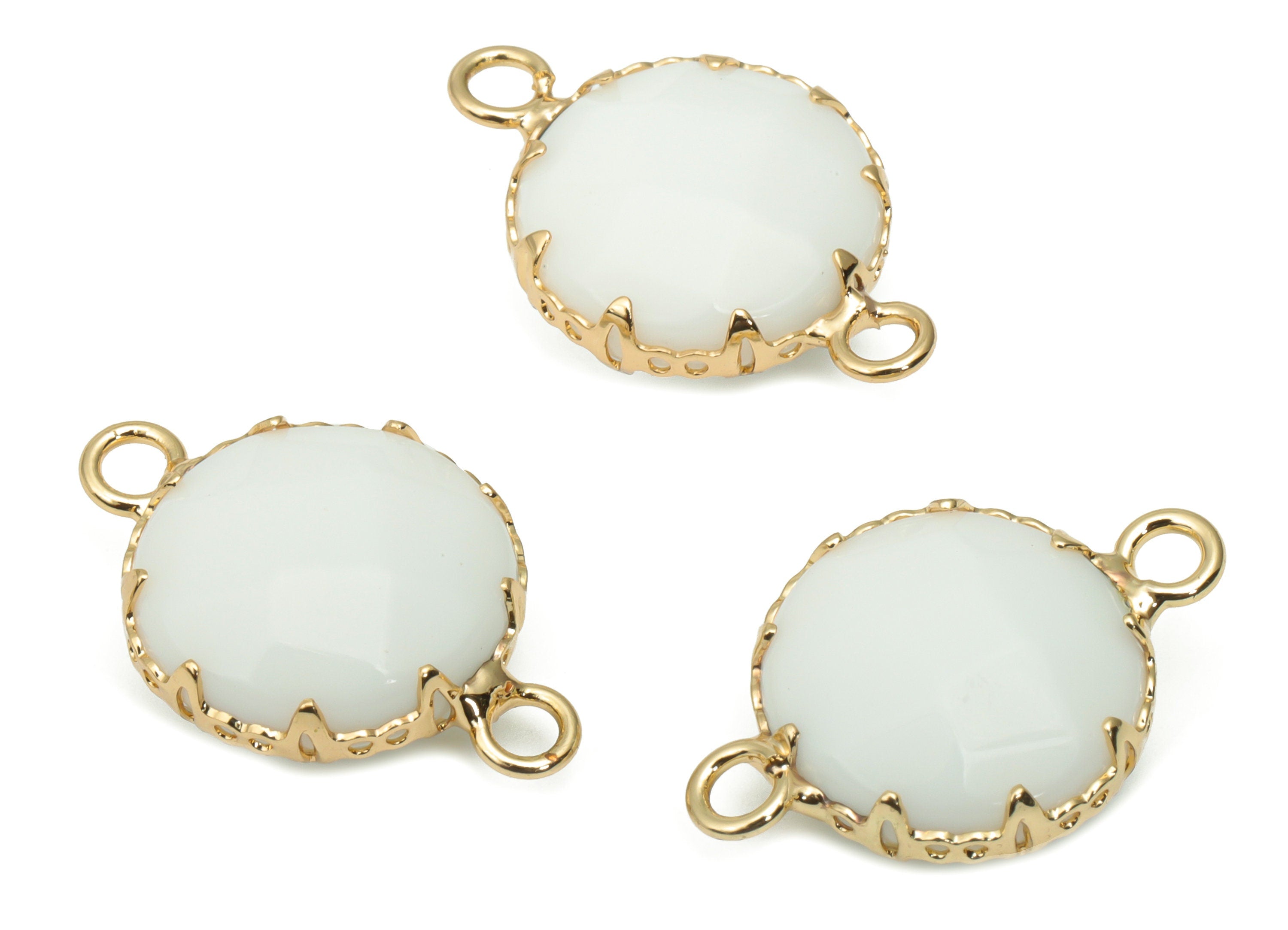 Porcelain Round Earring Connector - Brass Circle Charms and Bracelet - Natural Stone - Gold Tone Plated Brass – 22.86x14.93x7.25mm - NS1691 - DOMEDBAZAAR