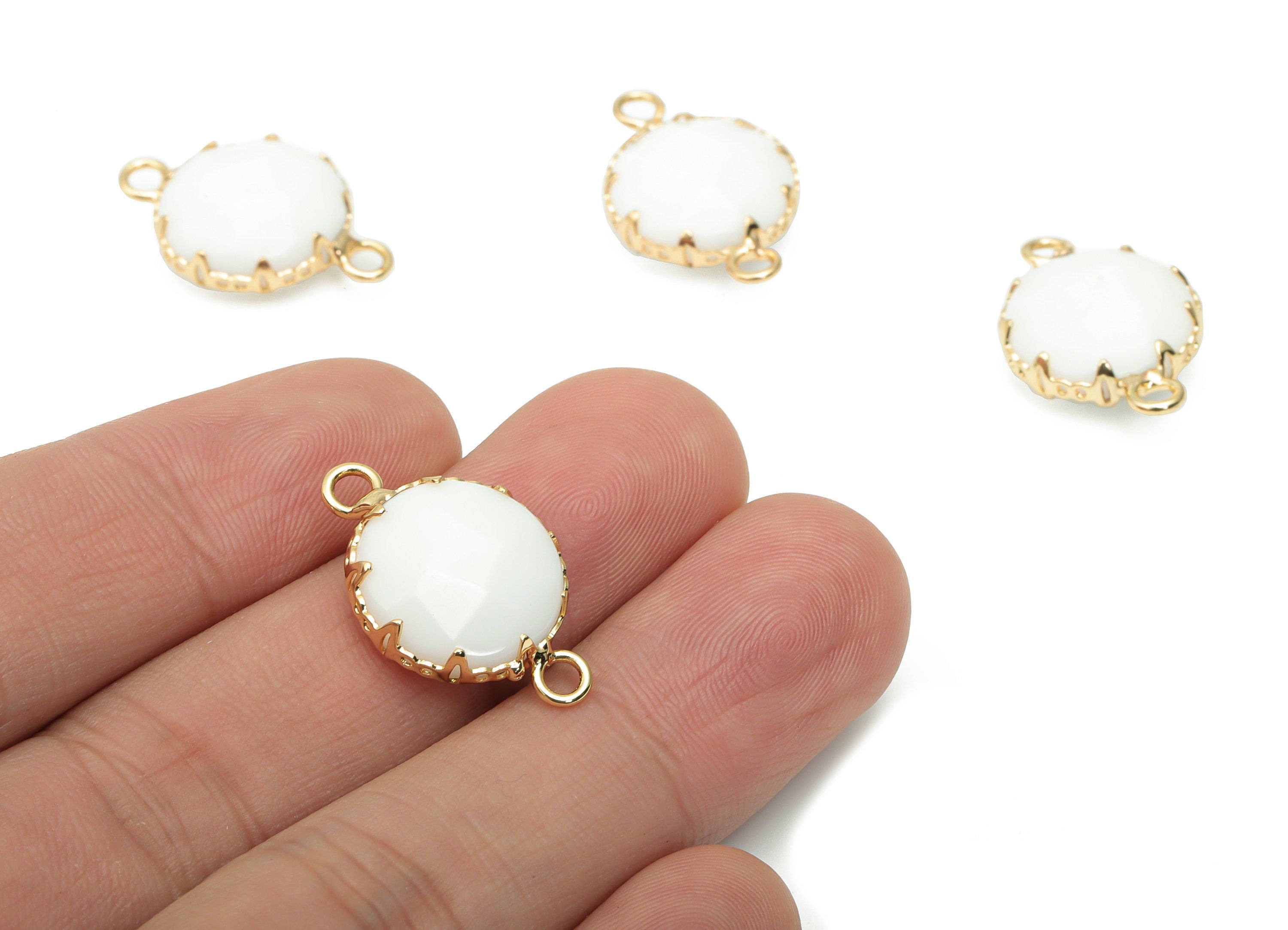 Porcelain Round Earring Connector - Brass Circle Charms and Bracelet - Natural Stone - Gold Tone Plated Brass – 22.86x14.93x7.25mm - NS1691 - DOMEDBAZAAR