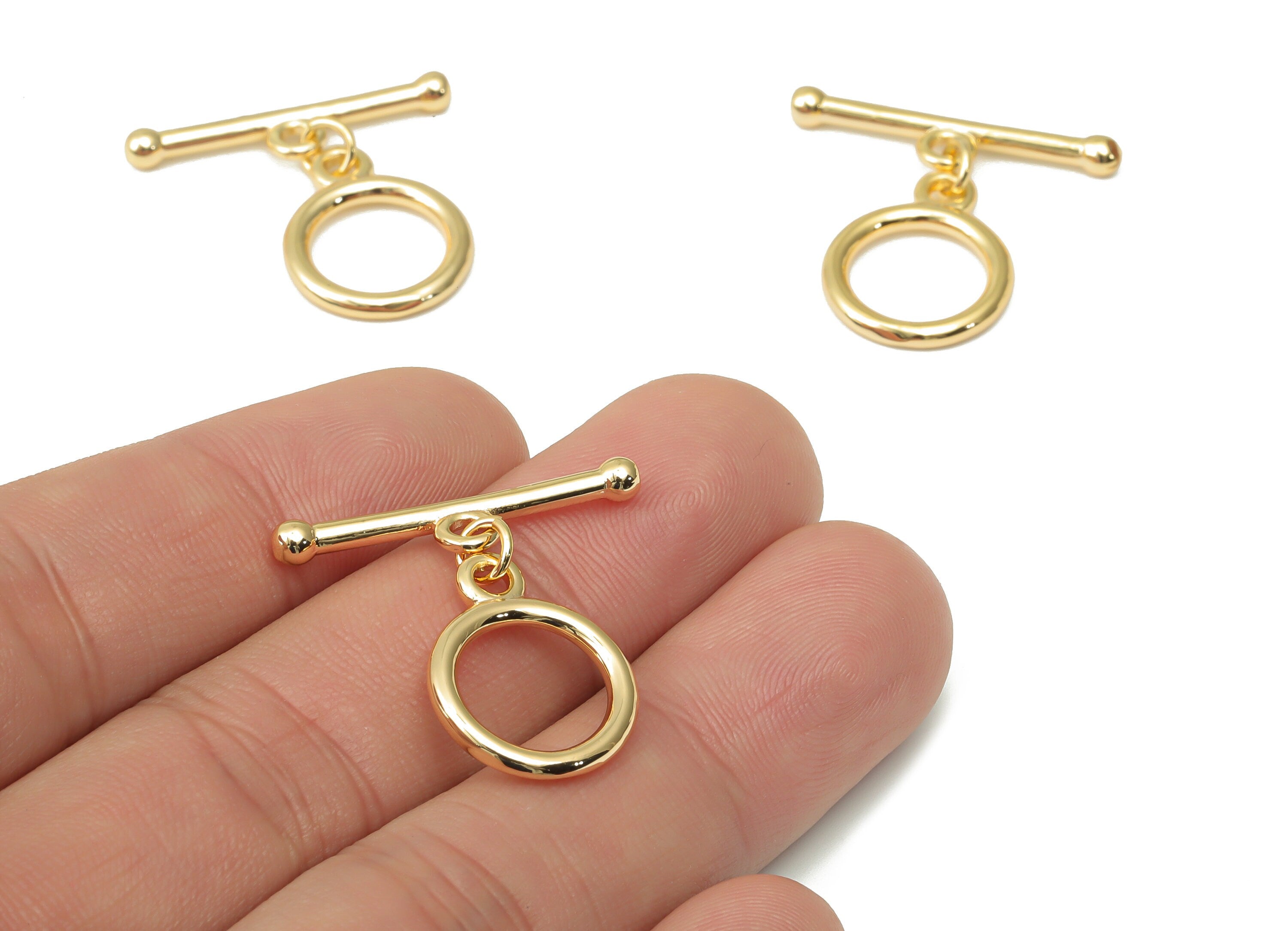 Brass Round Toggle Clasps – Gold Plated Ring Circle Toggle Clasp - 18K Real Gold Plated Brass – Jewelry Supplies - 26.2x25.4x3.2mm - RGP4516 - DOMEDBAZAAR