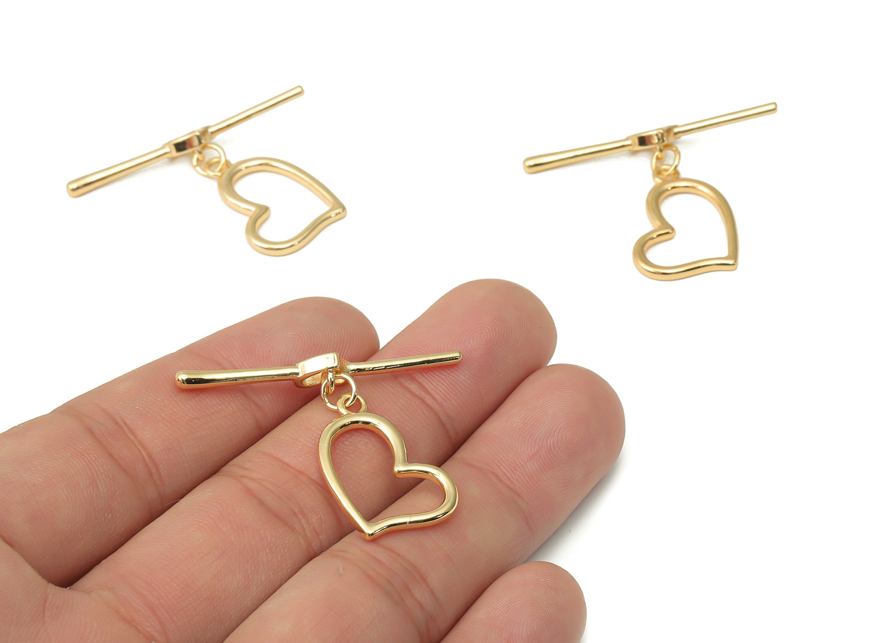 Brass Heart Toggle Clasp – Gold Heart Toggle Clasp - 18K Real Gold Plated Brass – Jewelry Making Supplies - 38.56x30x1.88mm - RGP4508 - DOMEDBAZAAR