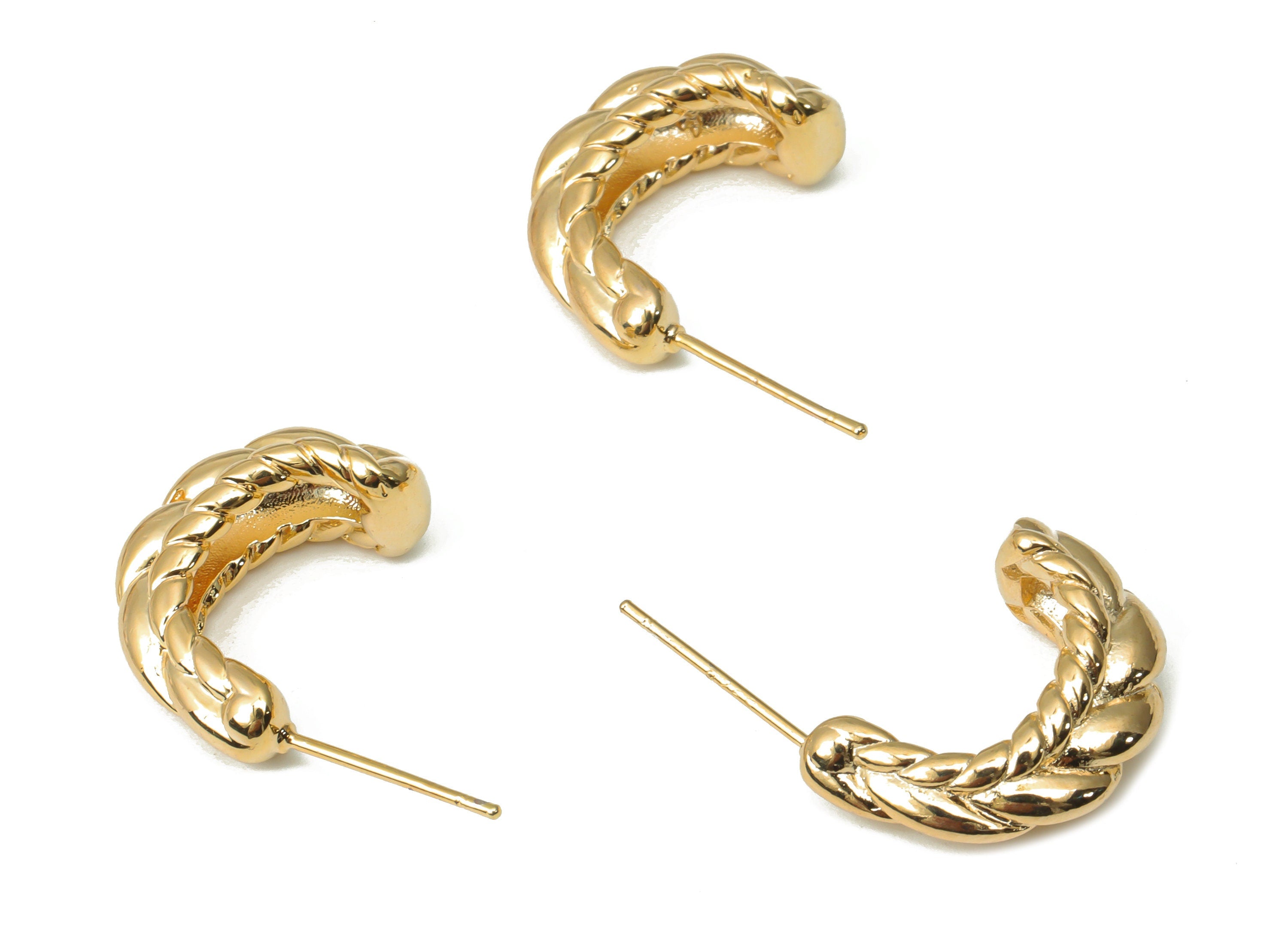 Brass C Open Hoop Earring Stud - Gold C Wave Hoop Earring Post - 925 Silver Stud - 18k Real Gold Plated Brass - 17.35x12.58x3.6mm - RGP4494 - DOMEDBAZAAR
