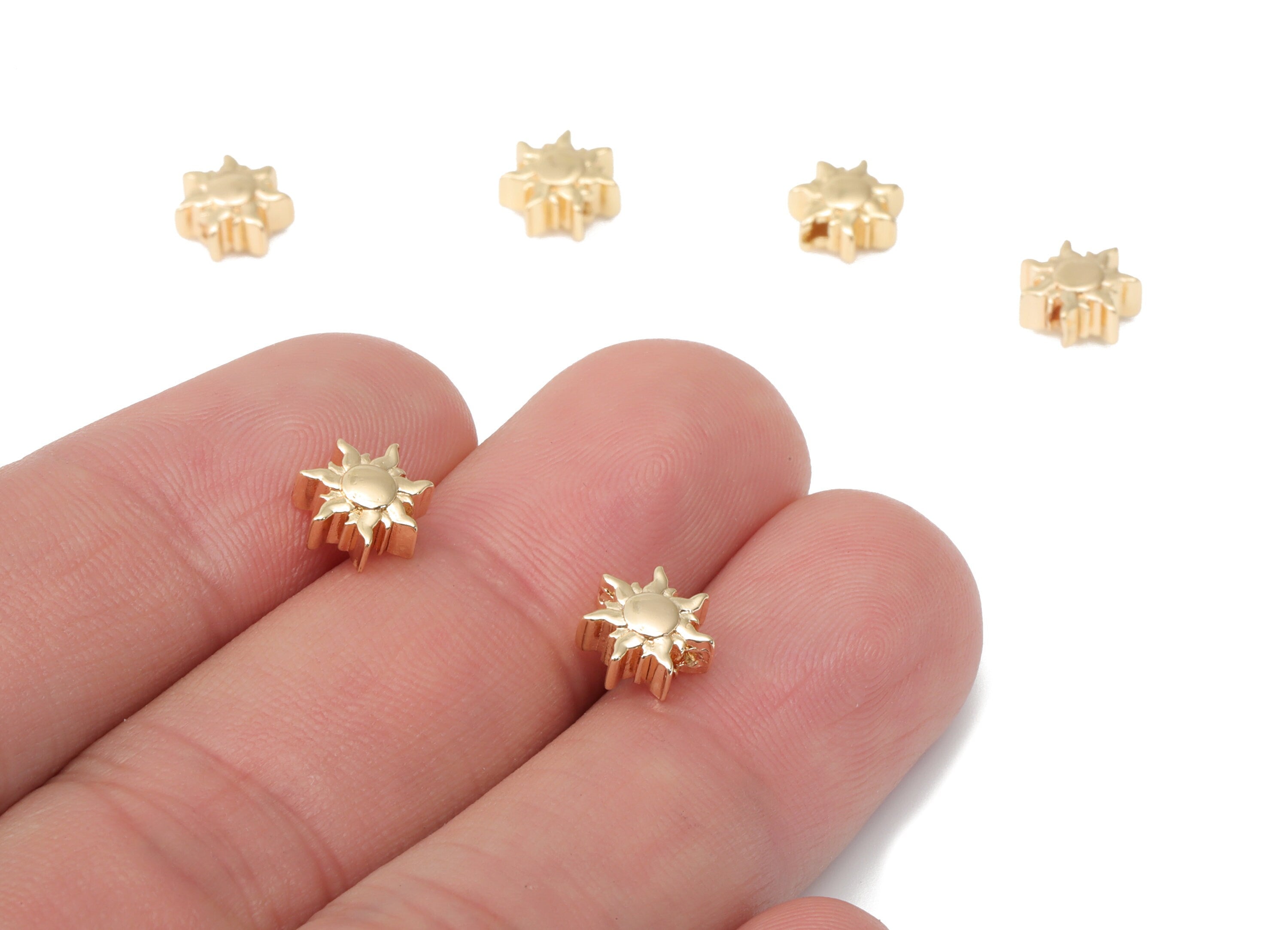 Gold Sun Beads – Brass Sun Spacer Beads – Bracelet Beads - 18K Real Gold Plated Brass - Jewelry Making Supplies - 7.77x7.77x3.84mm - RGP4481 - DOMEDBAZAAR