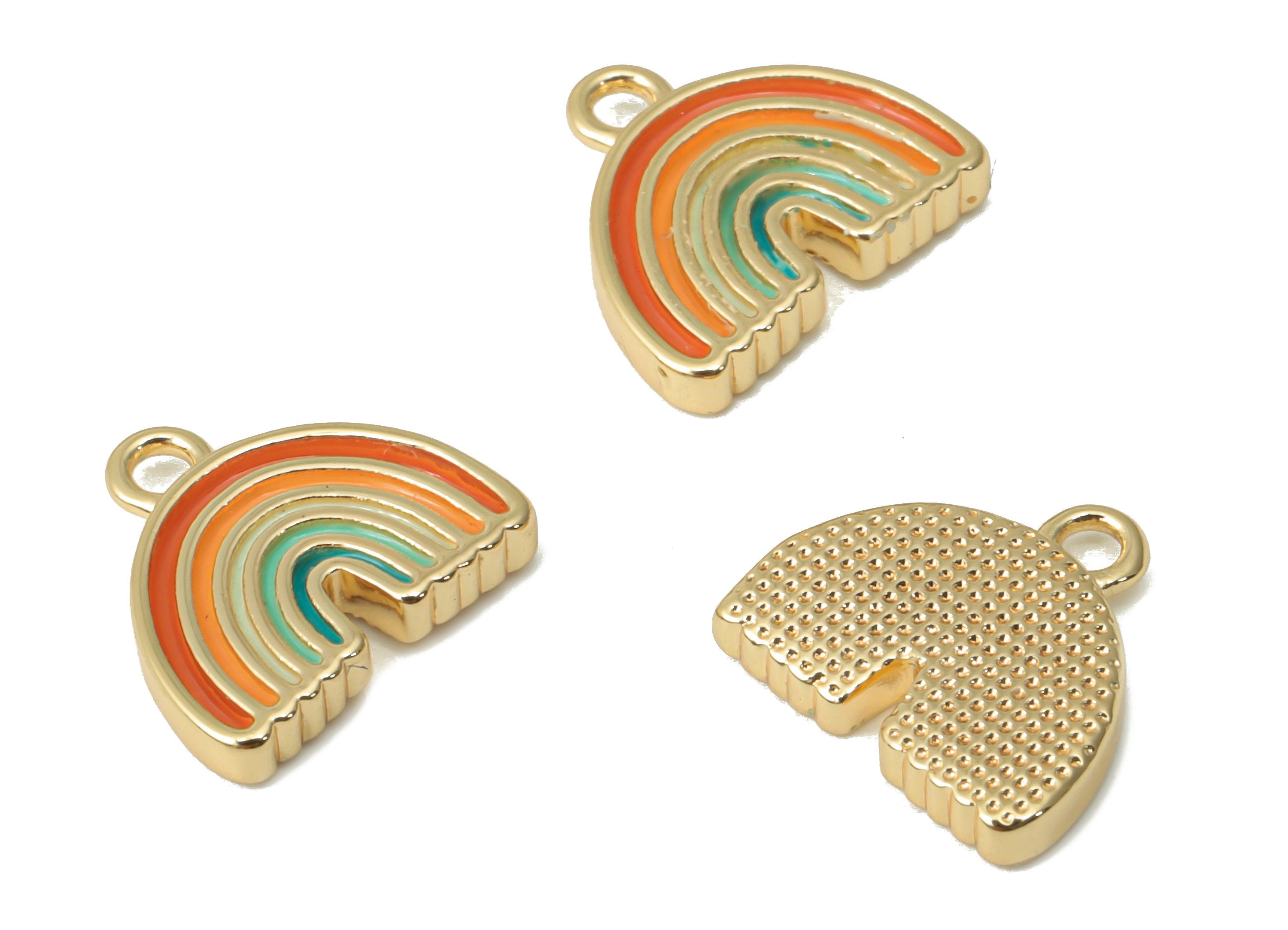 Brass Mini Rainbow Earring Charms - Enamel Rainbow Pendant - 18K Real Gold Plated Brass - Jewelry Supplies - 9.24x10.07x0.63mm - RGP4503 - DOMEDBAZAAR