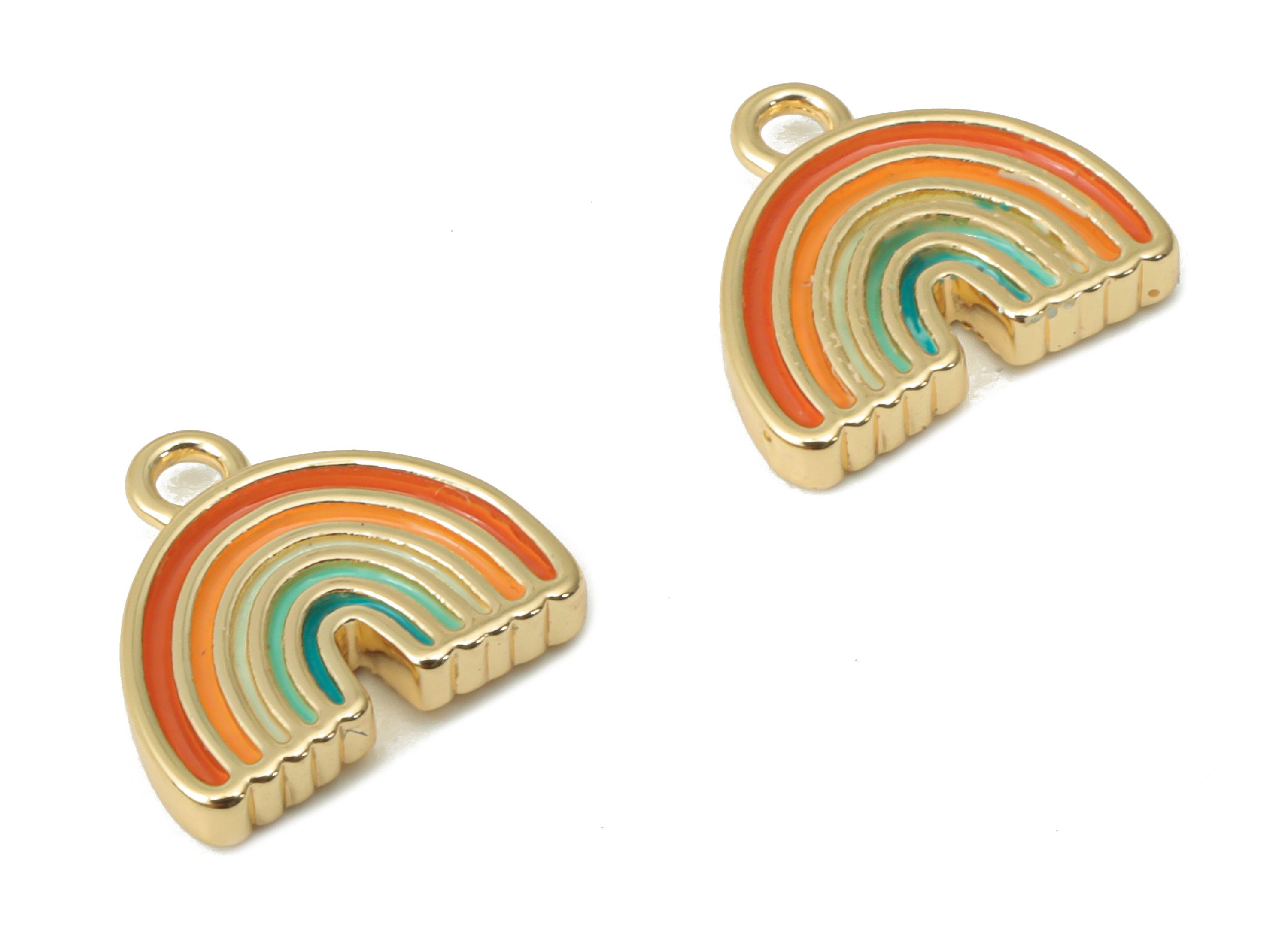 Brass Mini Rainbow Earring Charms - Enamel Rainbow Pendant - 18K Real Gold Plated Brass - Jewelry Supplies - 9.24x10.07x0.63mm - RGP4503 - DOMEDBAZAAR