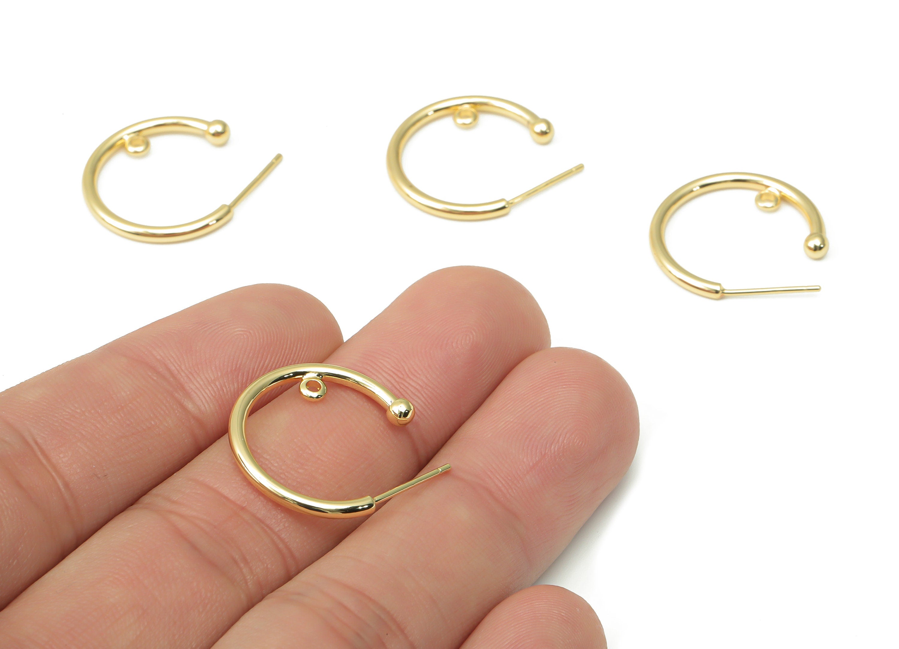 Brass C Open Hoop Earring Stud with Loop - Gold C Bead Hoop Post - 925 Silver Stud - 18k Real Gold Plated Brass - 19.93x16.9x1.8mm - RGP4483 - DOMEDBAZAAR