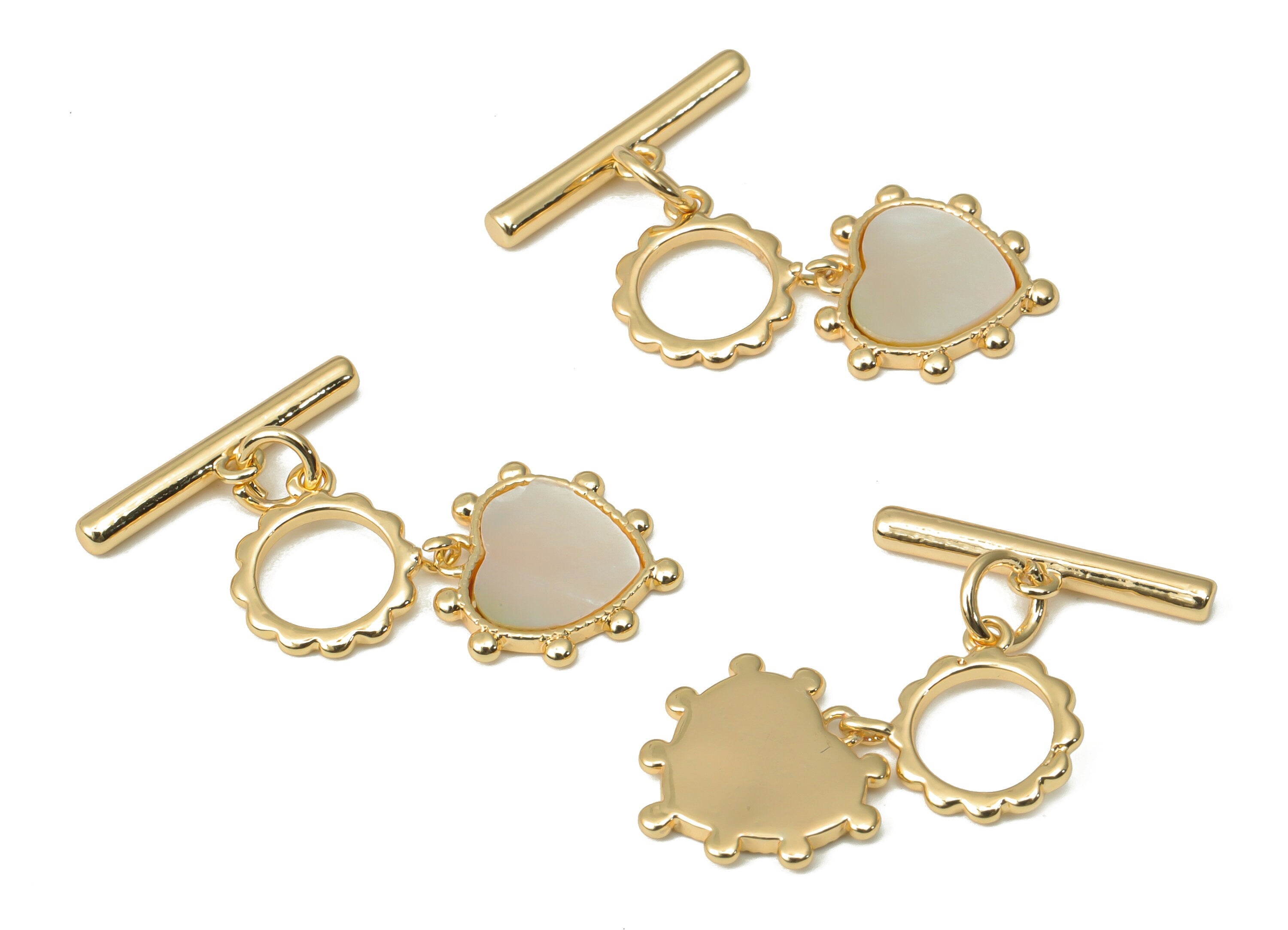 Brass Beads Heart Toggle Clasp – Shell Wave Circle Toggle Clasp - 18K Real Gold Plated Brass – Jewelry Supplies - 25x17.2x2.07mm - RGP4526 - DOMEDBAZAAR