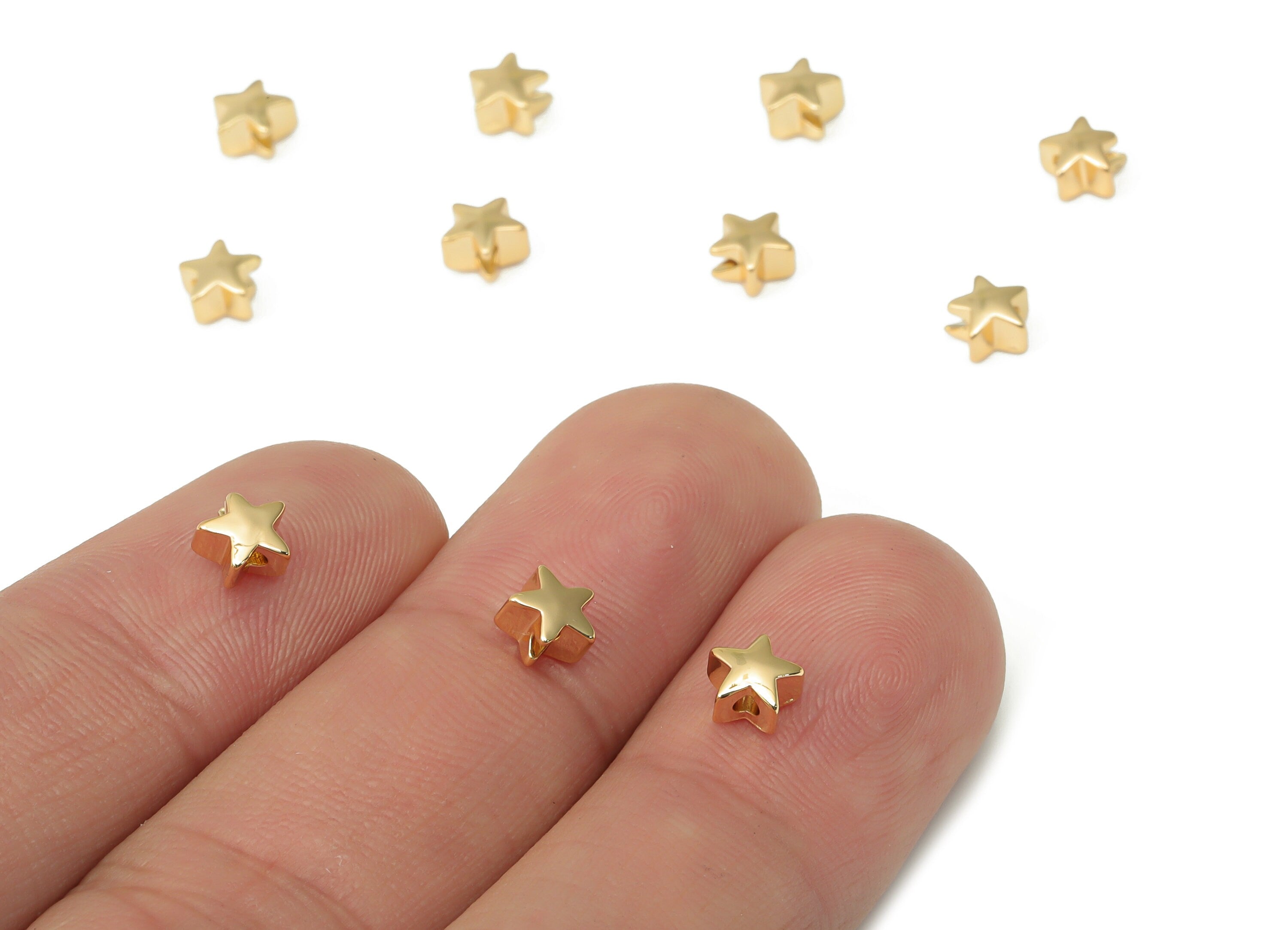 Gold Mini Star Beads – Brass Star Spacer Beads – Bracelet Beads - 18K Real Gold Plated Brass - Jewelry Supplies - 5.12x5.12x3.4mm - RGP4463 - DOMEDBAZAAR