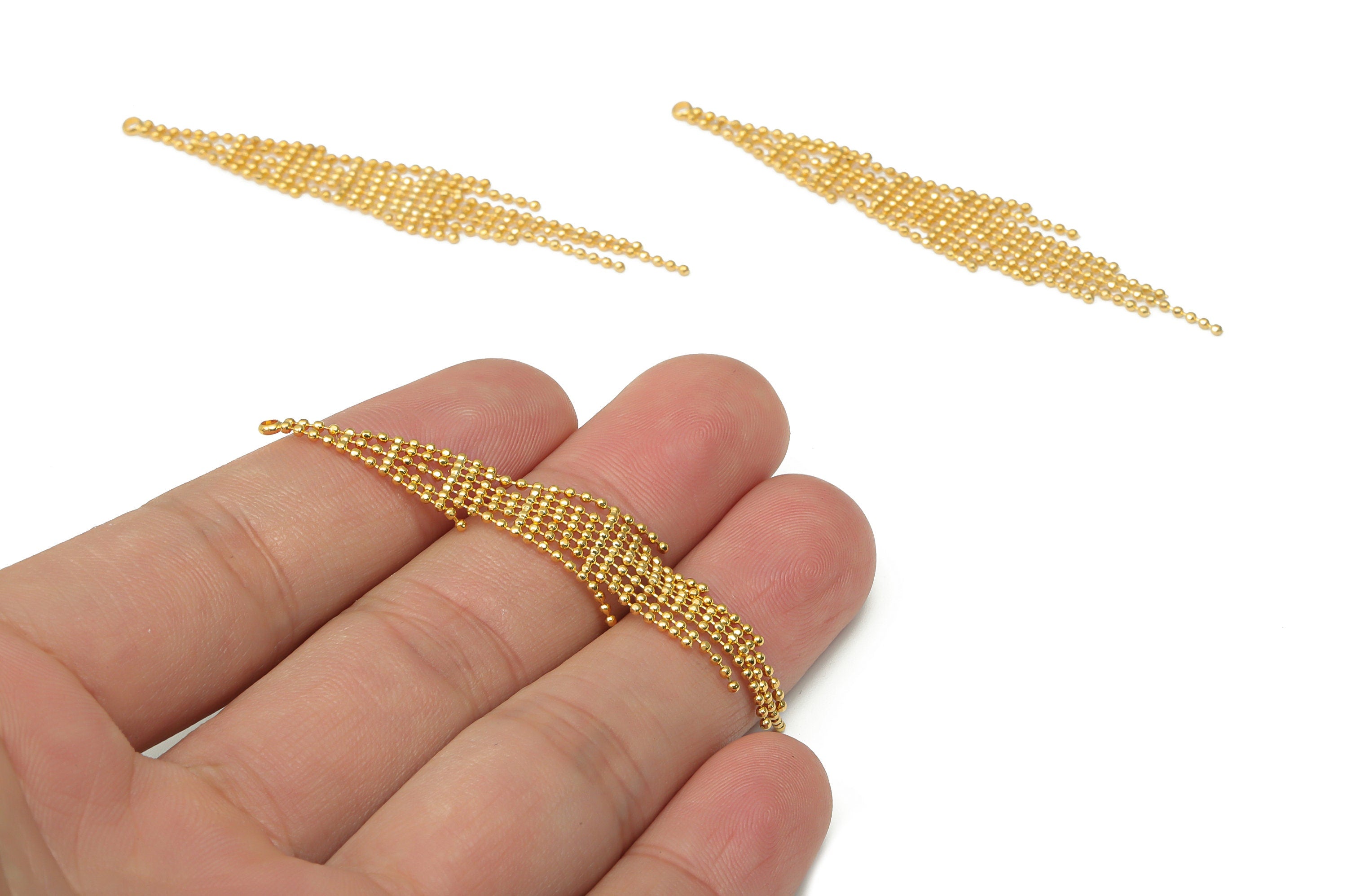 Brass Ball Chain Tassel Earring Charms - Gold Chain Earrings – 18K Real Gold Plated Brass - Jewelry Supplies - 67.93x7.75x1.15mm - RGP4477 - DOMEDBAZAAR