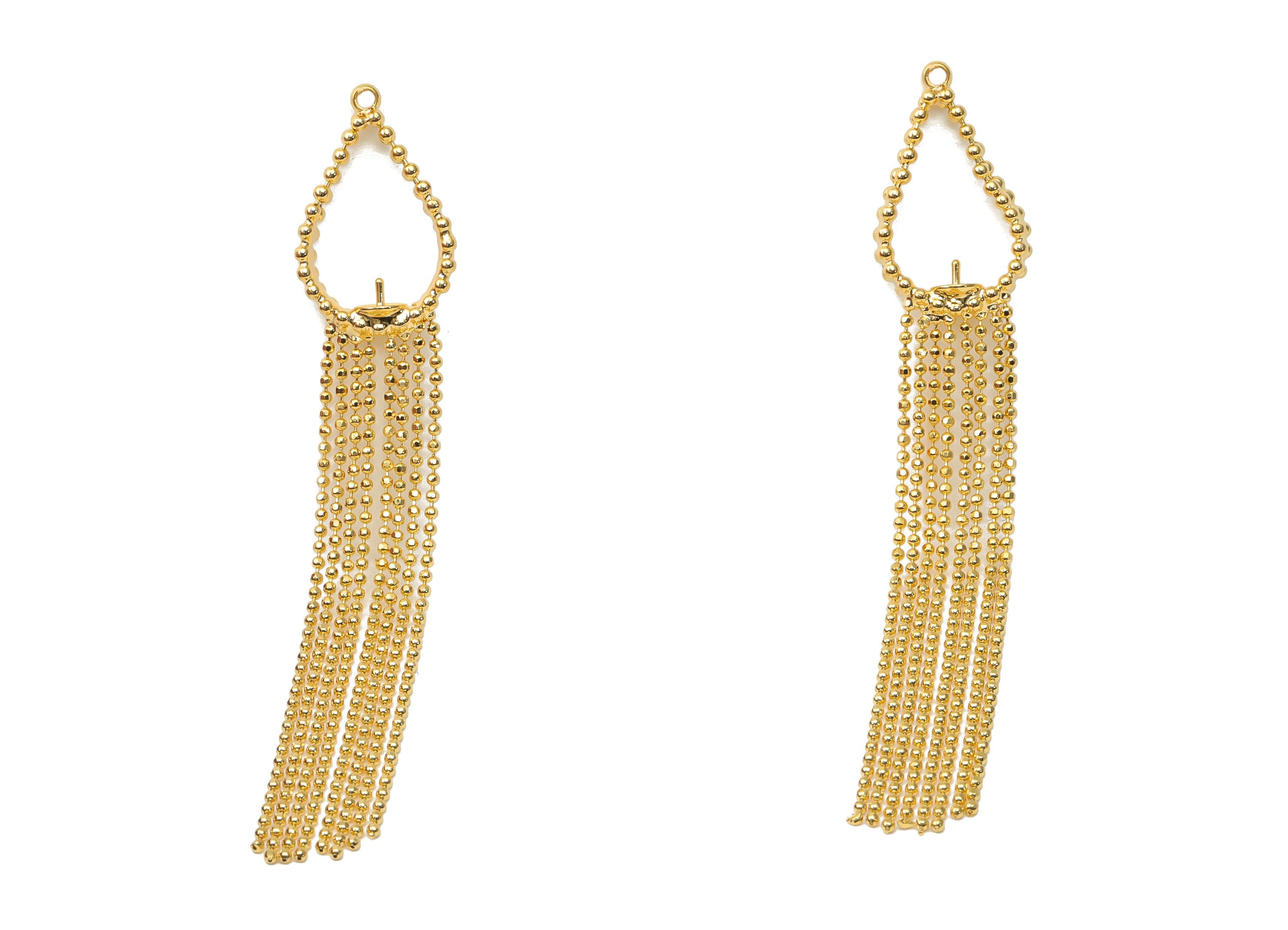 Brass Tassel for Pearl Earring Charms - Gold Ball Tassel Chain Drop Earrings – 18K Real Gold Plated Brass - 81.35x14.82x2.97mm- RGP4475 - DOMEDBAZAAR