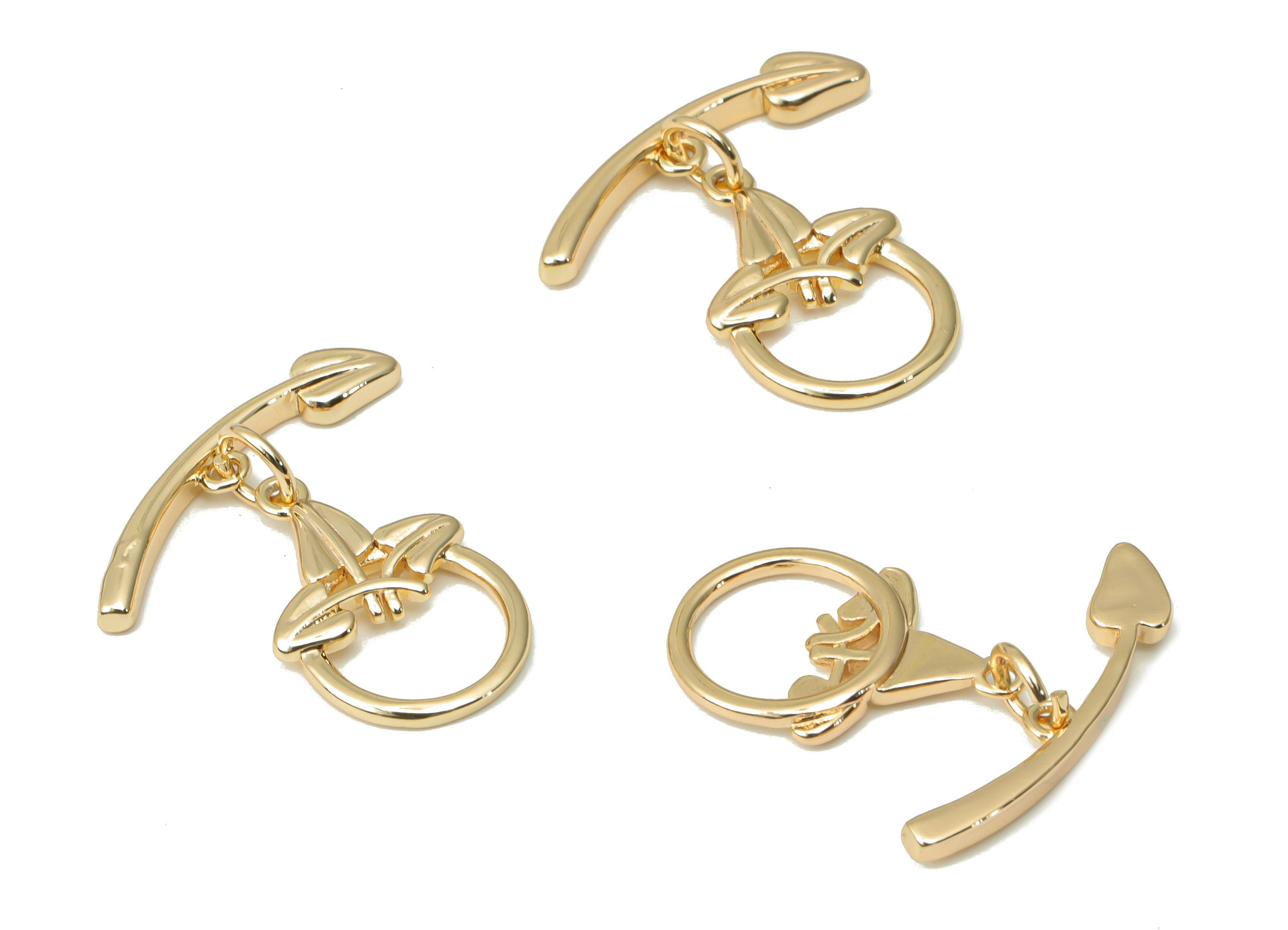 Brass Heart Round Toggle Clasp – Gold Leaf Toggle Clasp - 18K Real Gold Plated Brass – Jewelry Making Supplies - 23.24x22.3x2.06mm - RGP4514 - DOMEDBAZAAR