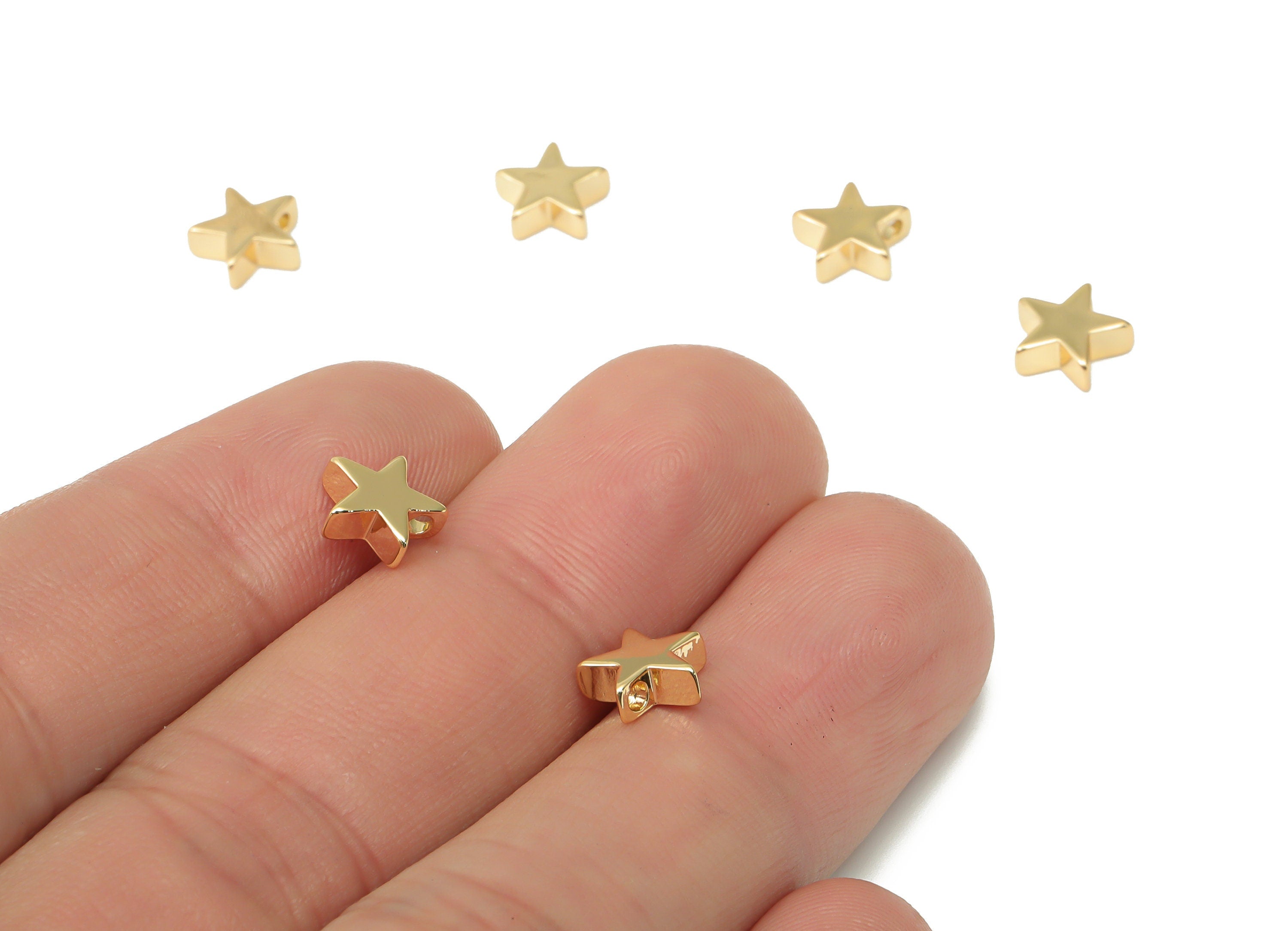 Gold Star Beads – Brass Star Spacer Beads – Bracelet Beads - 18K Real Gold Plated Brass - Jewelry Making Supplies - 7.43x7.4x2.6mm - RGP4443 - DOMEDBAZAAR