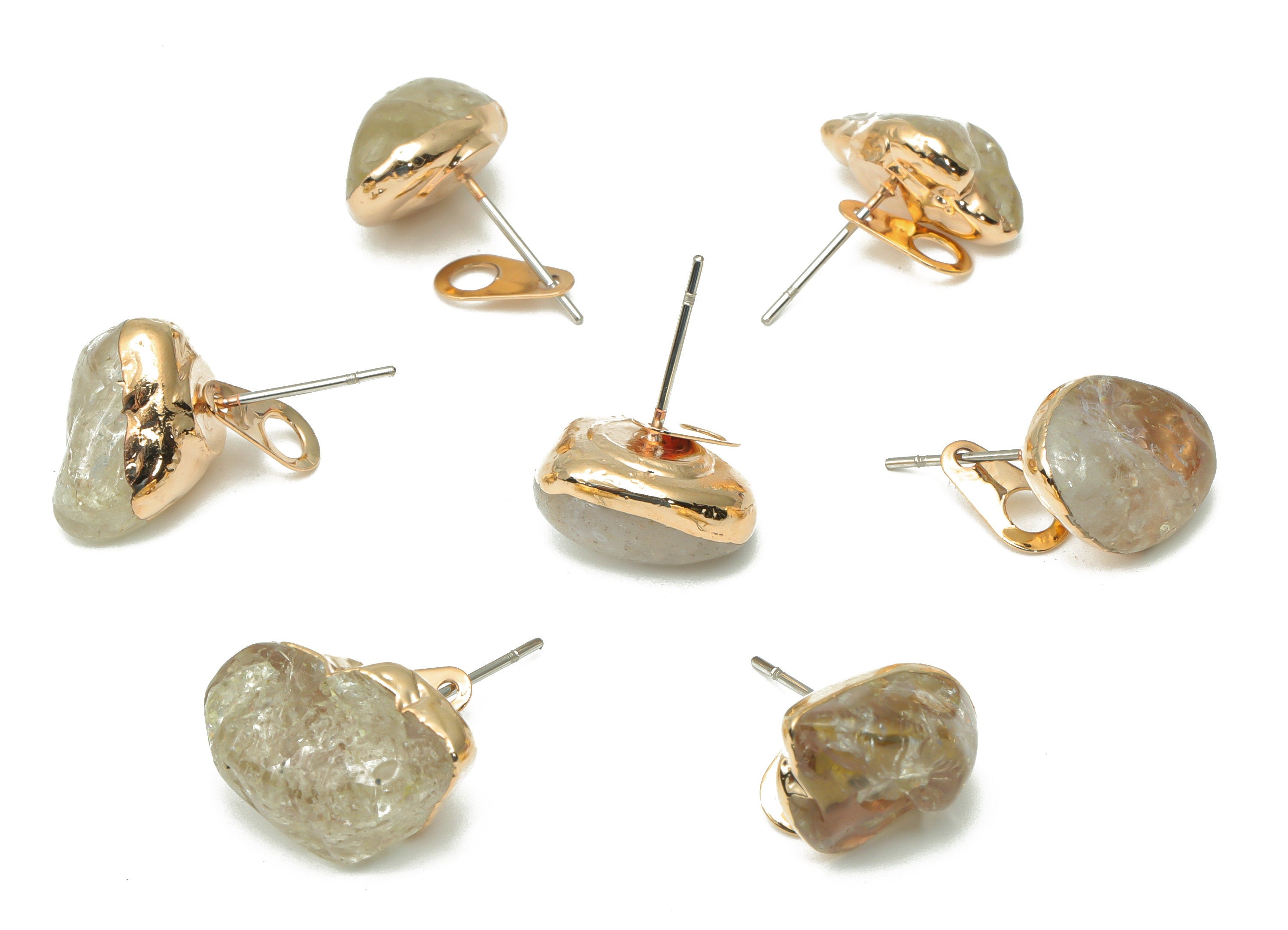 Citrine Earring Stud with Loop - Natural Stone Earring Post - Gold Tone Plated Stone – 316 Surgical Stainless Steel - 13.5x10x8mm – NS1762R - DOMEDBAZAAR