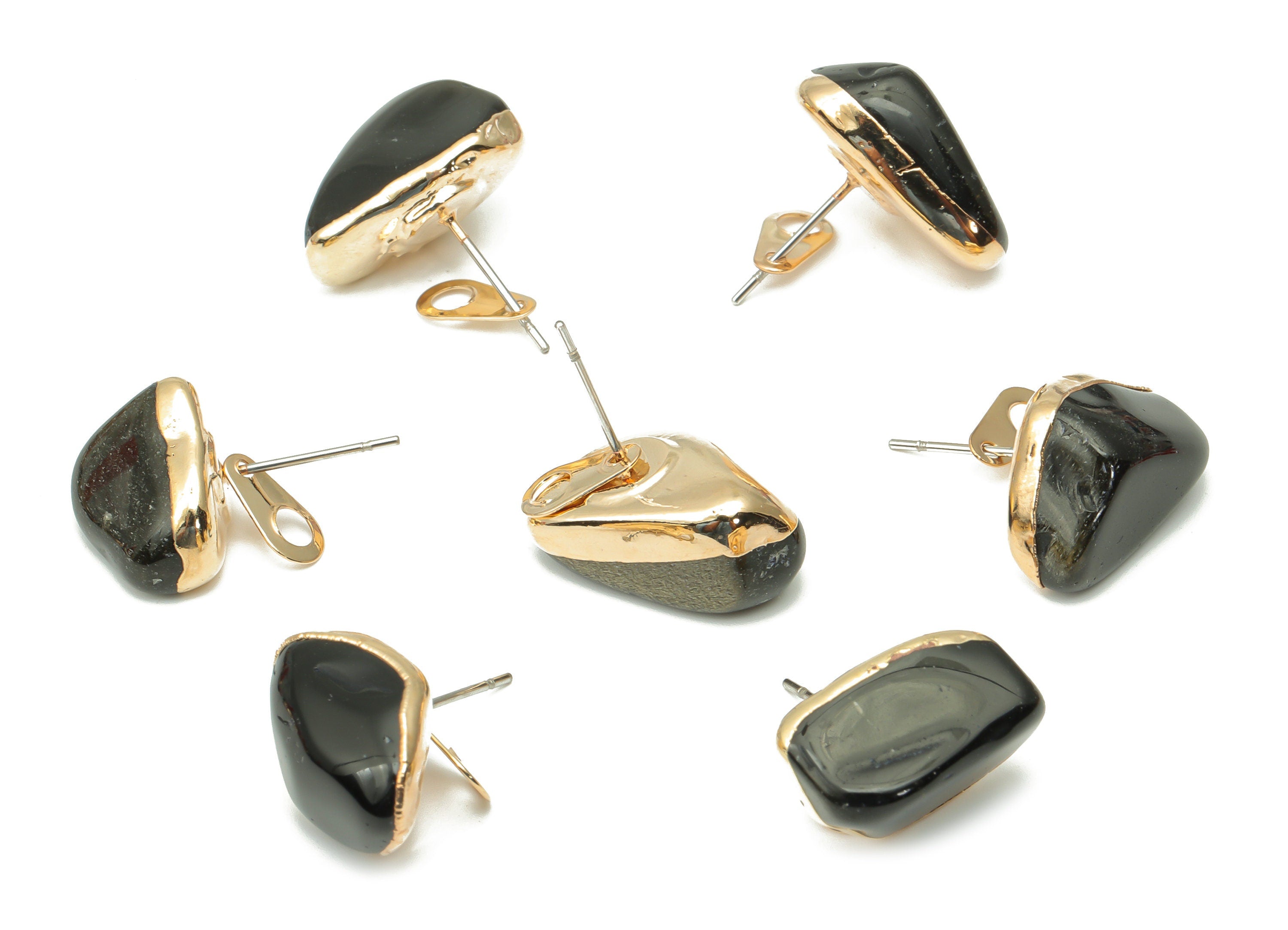 Garnet Earring Stud with Loop - Natural Stone Earring Post - Gold Tone Plated Stone – 316 Surgical Stainless Steel - 10.32x10x9mm – NS1762C - DOMEDBAZAAR