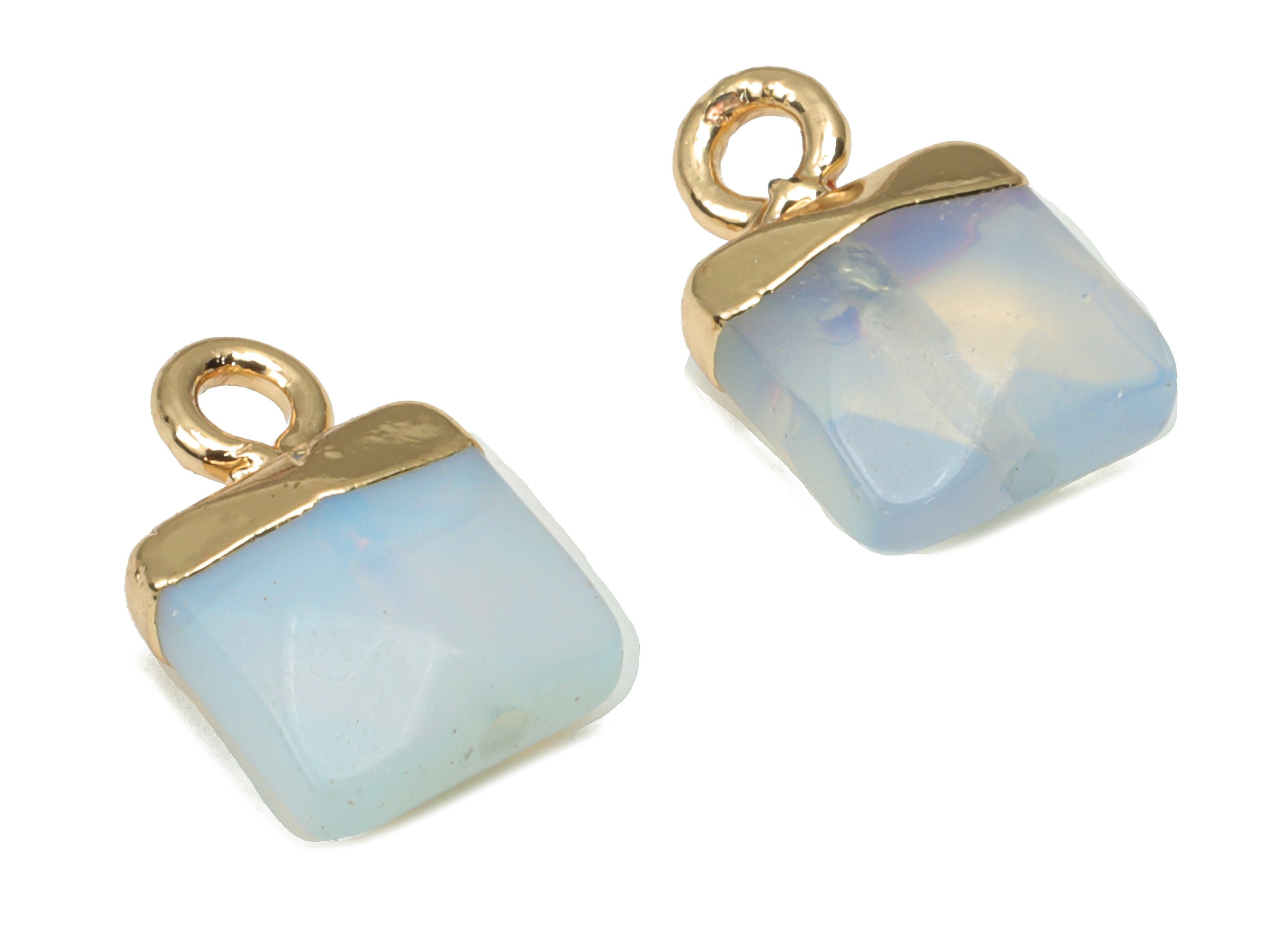 Opalite Faceted Square Earring Charms - Brass Square Pendant - Natural Stone - Gold Tone Plated Brass – 12.07x8.4x4.58mm – NS1679A - DOMEDBAZAAR