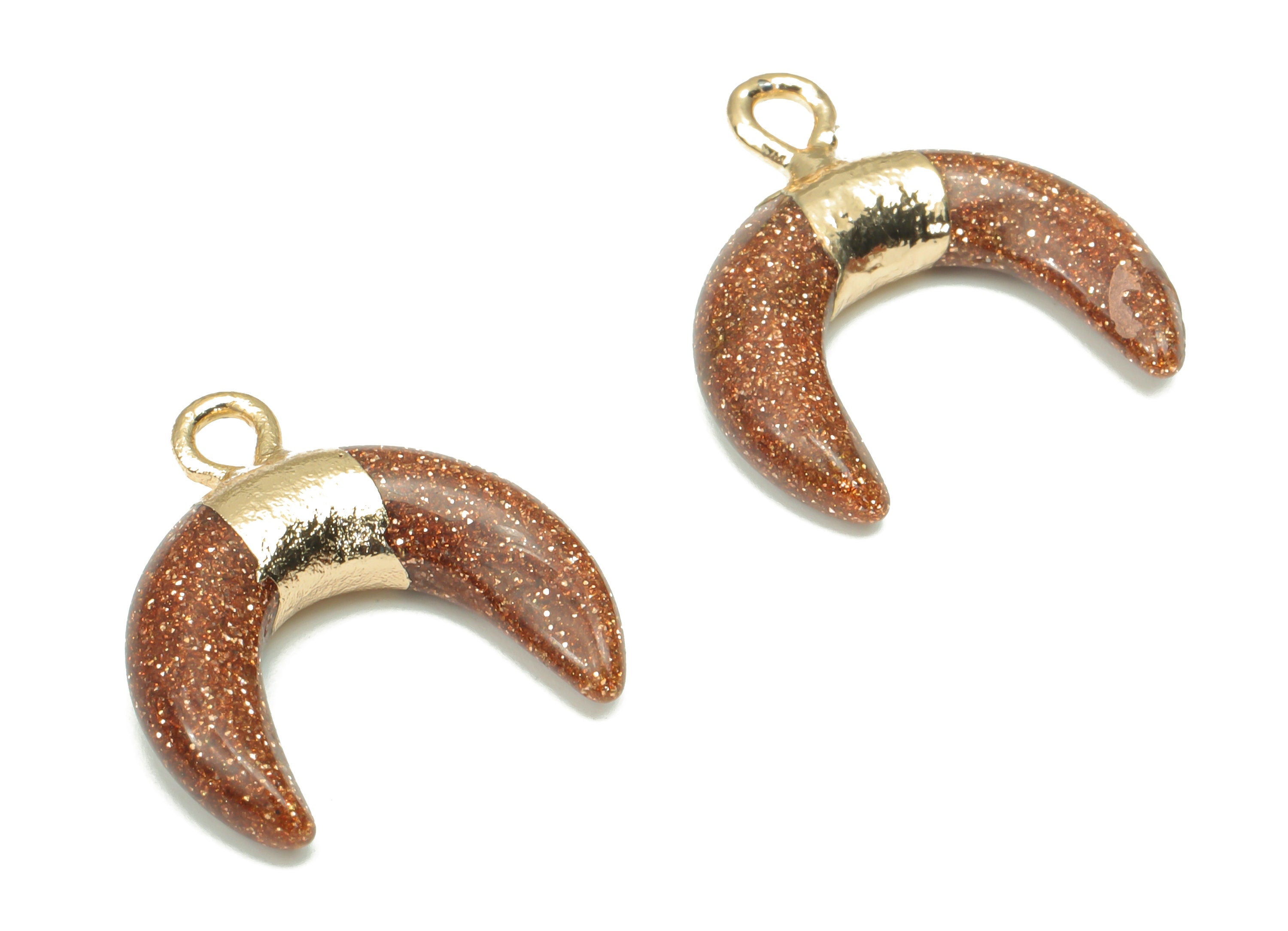 Goldstone Ox Horn Charms - Brass Crescent Pendant - Natural Stone - Gold Tone Plated Brass – Jewelry Supplies - 16.98x15.97x3.66mm – NS1686A - DOMEDBAZAAR