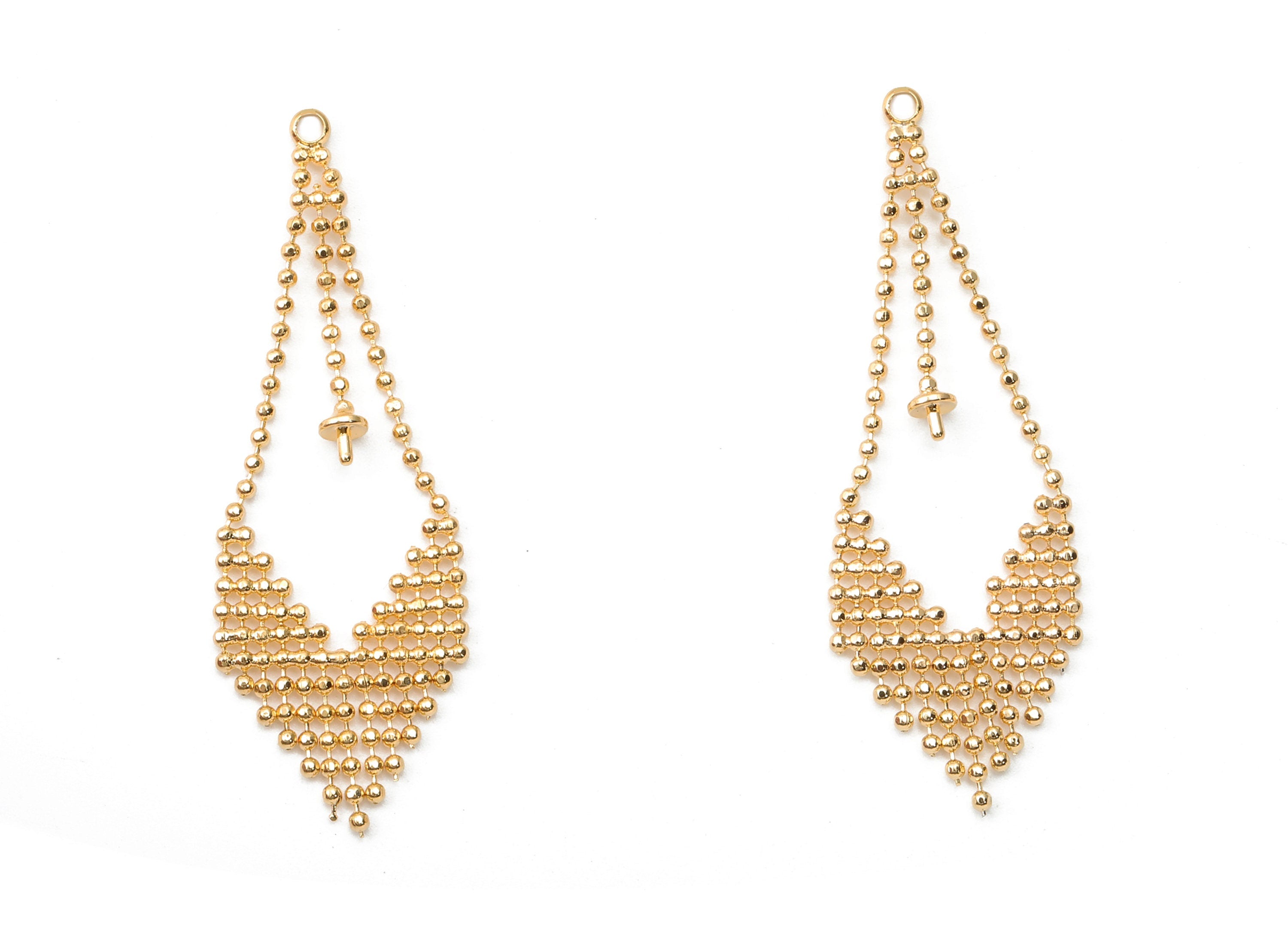 Brass Diamond Ball Chain Tassel for Pearl with Ball Cap - Gold Chain Earrings – 18K Real Gold Plated Brass - 39.23x14.96x1.3mm- RGP4498 - DOMEDBAZAAR