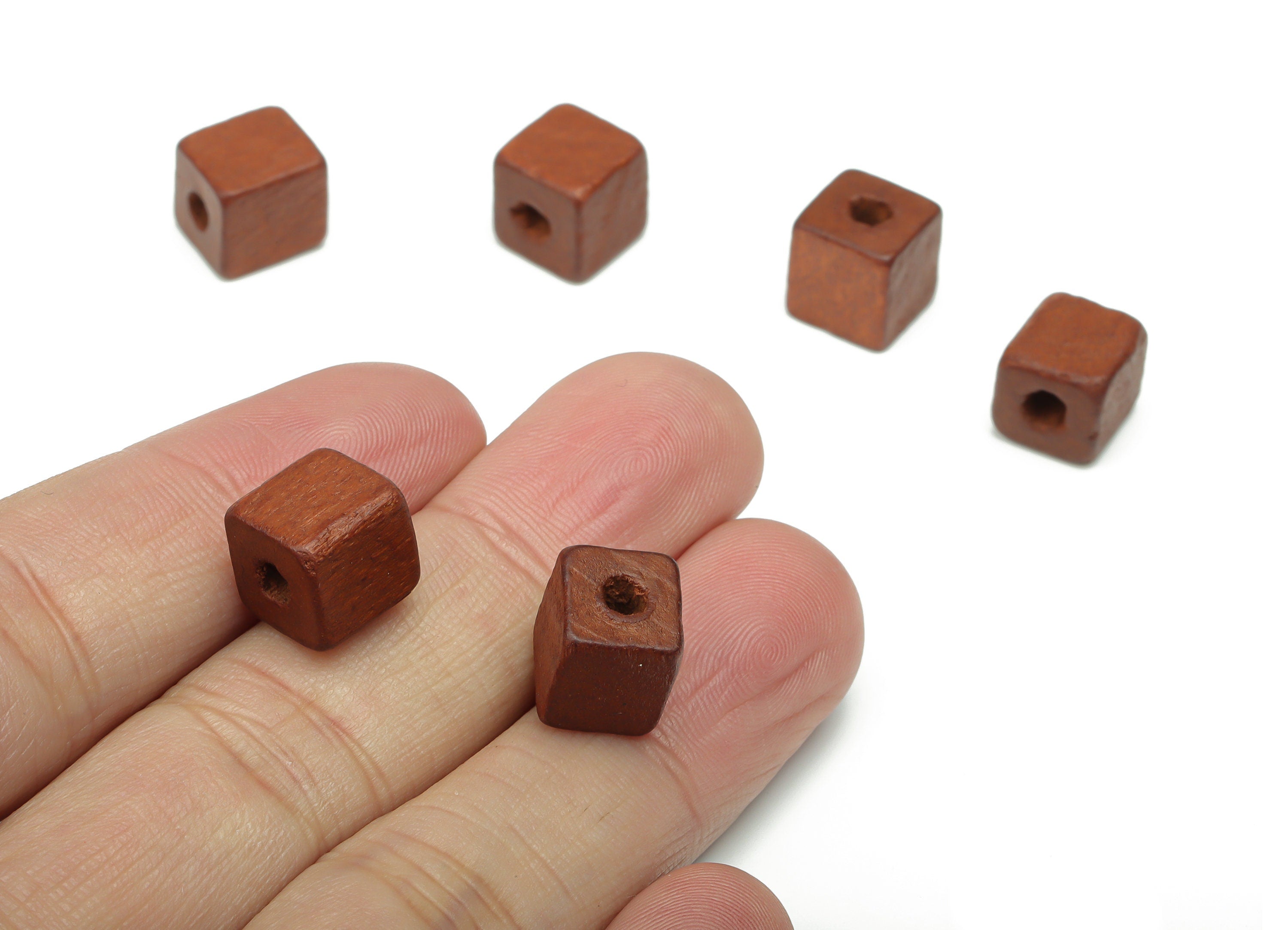 Hemu Wood Square Earring Connector - Hemu Wood Square Cube Beads - DIY Jewelry Making Supplies - 10.03x10.03x10.3mm - BB1211 - DOMEDBAZAAR