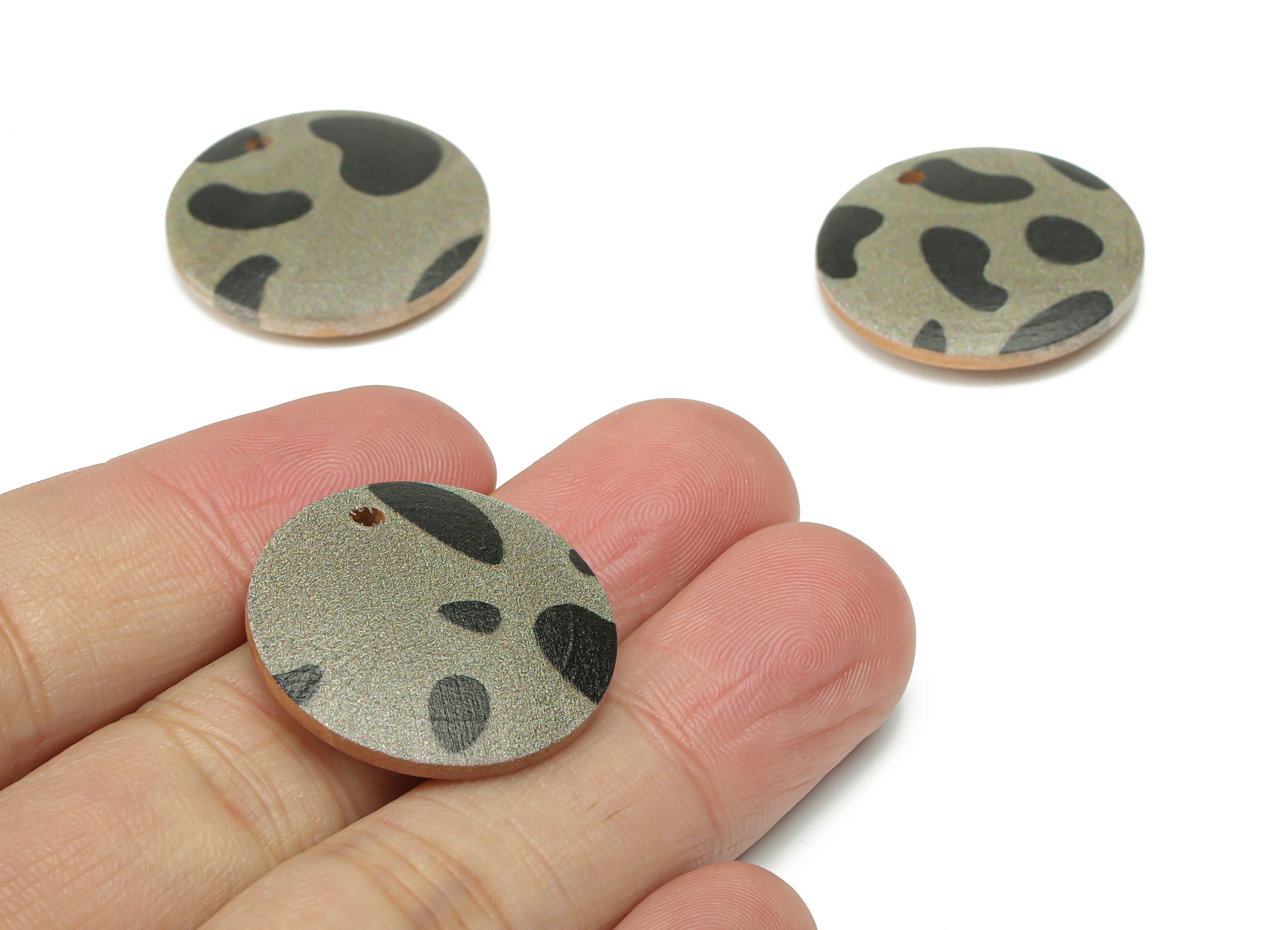 Hemu Wood Round Leopard Earring Charms - Hemu Wood Leopard Circle Disc - DIY Jewelry Making Supplies - 25.22x25.22x4.98mm - BB1196 - DOMEDBAZAAR