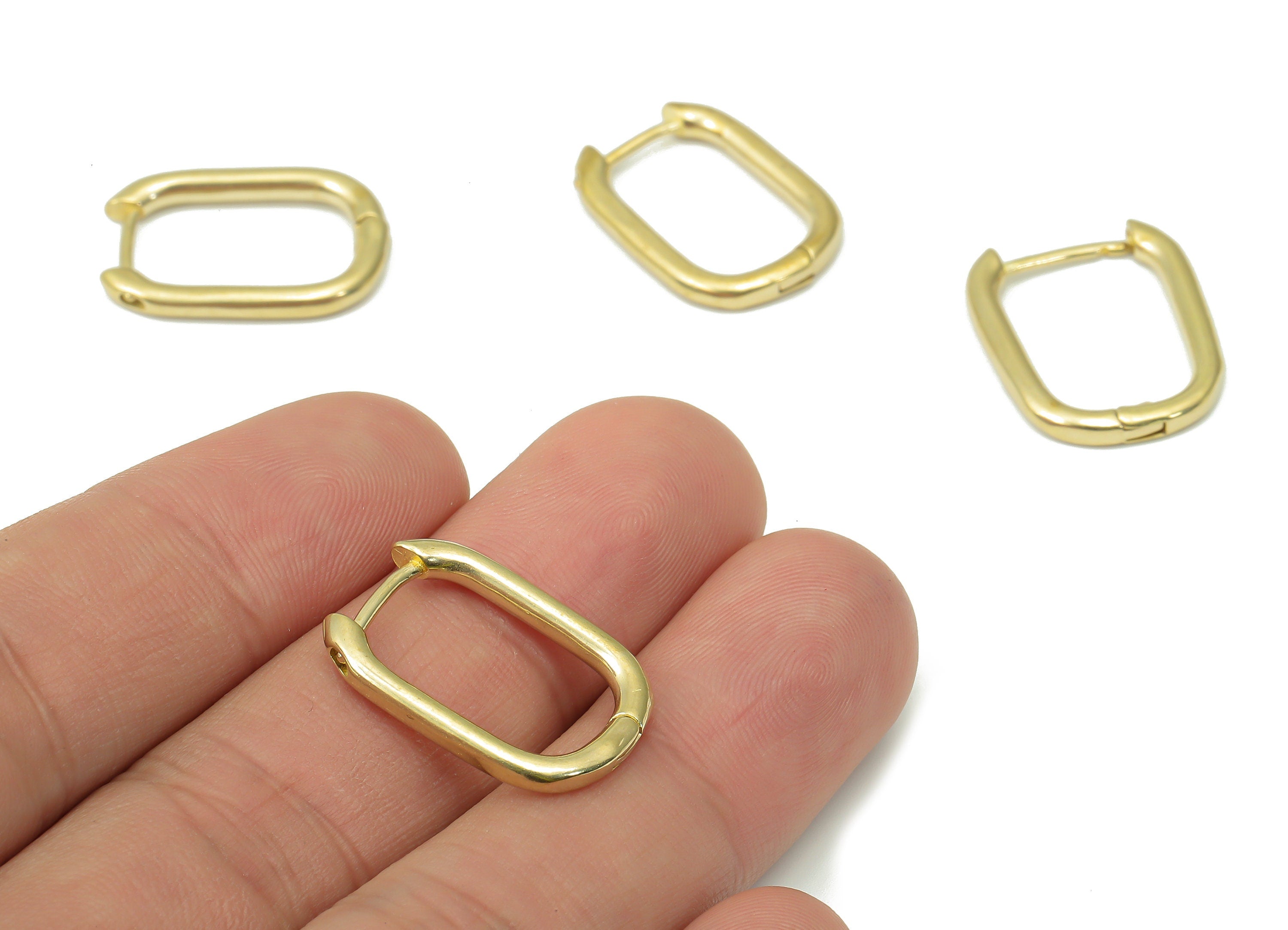 Rectangle Huggies Hoop Earrings – Rectangle Hoop – Plain Hoop Huggies - Brass Hoop Earrings – Jewelry Supplies - 22.17x14.87x2.54mm - PP7384 - DOMEDBAZAAR