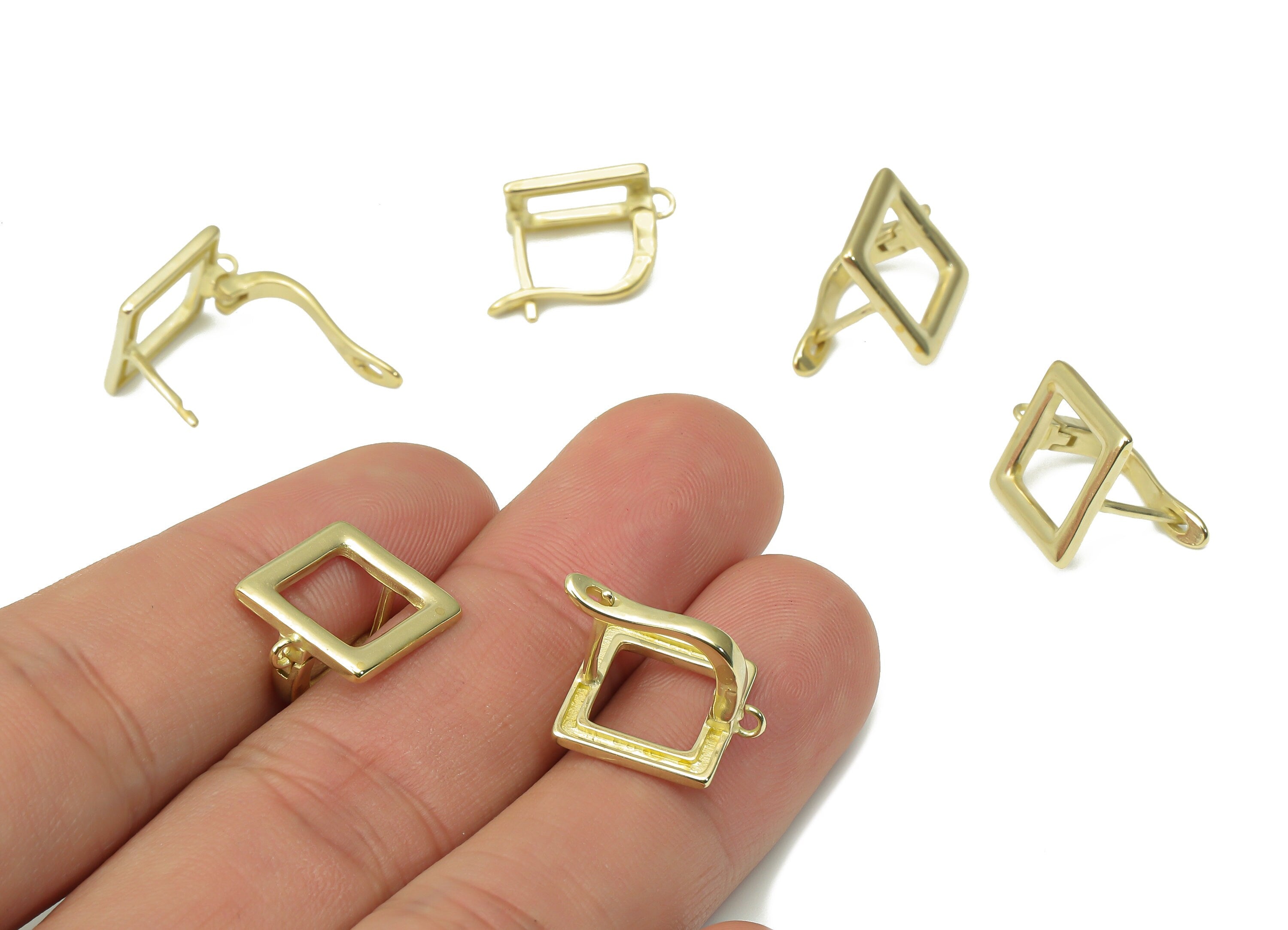 Brass Huggie Stud Earrings - Square Shape Earring Stud – Earring with Open Ring - Jewelry Making Supplies - 18.13x10.69x1.44mm - PP7378 - DOMEDBAZAAR