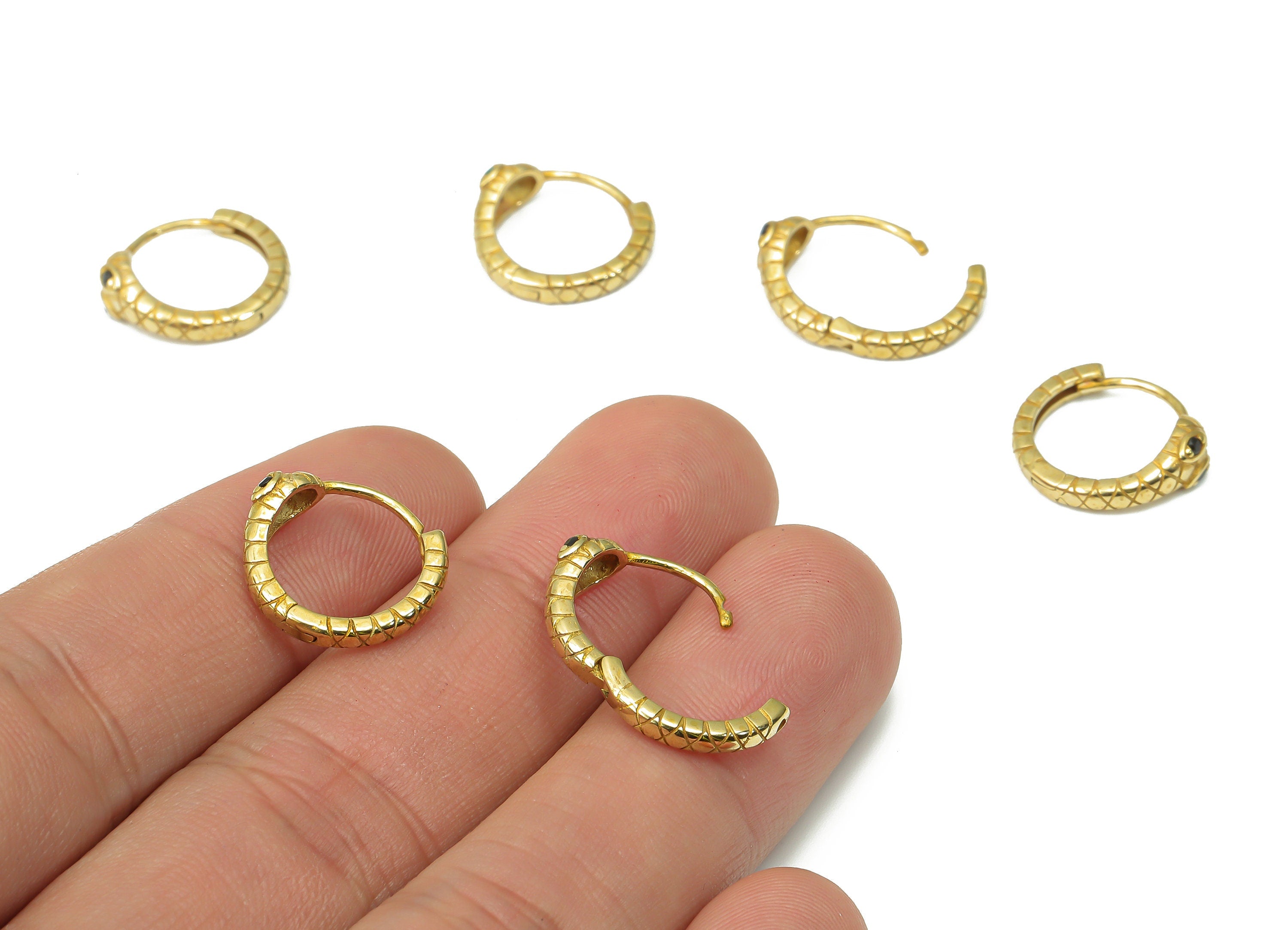 Brass Round Snake Hoop Earring Huggie - Dainty Snake Circle Huggies with Open Ring - Zircon Small Hoop Earrings - 15.27x13.85x2.6mm - PP7367 - DOMEDBAZAAR