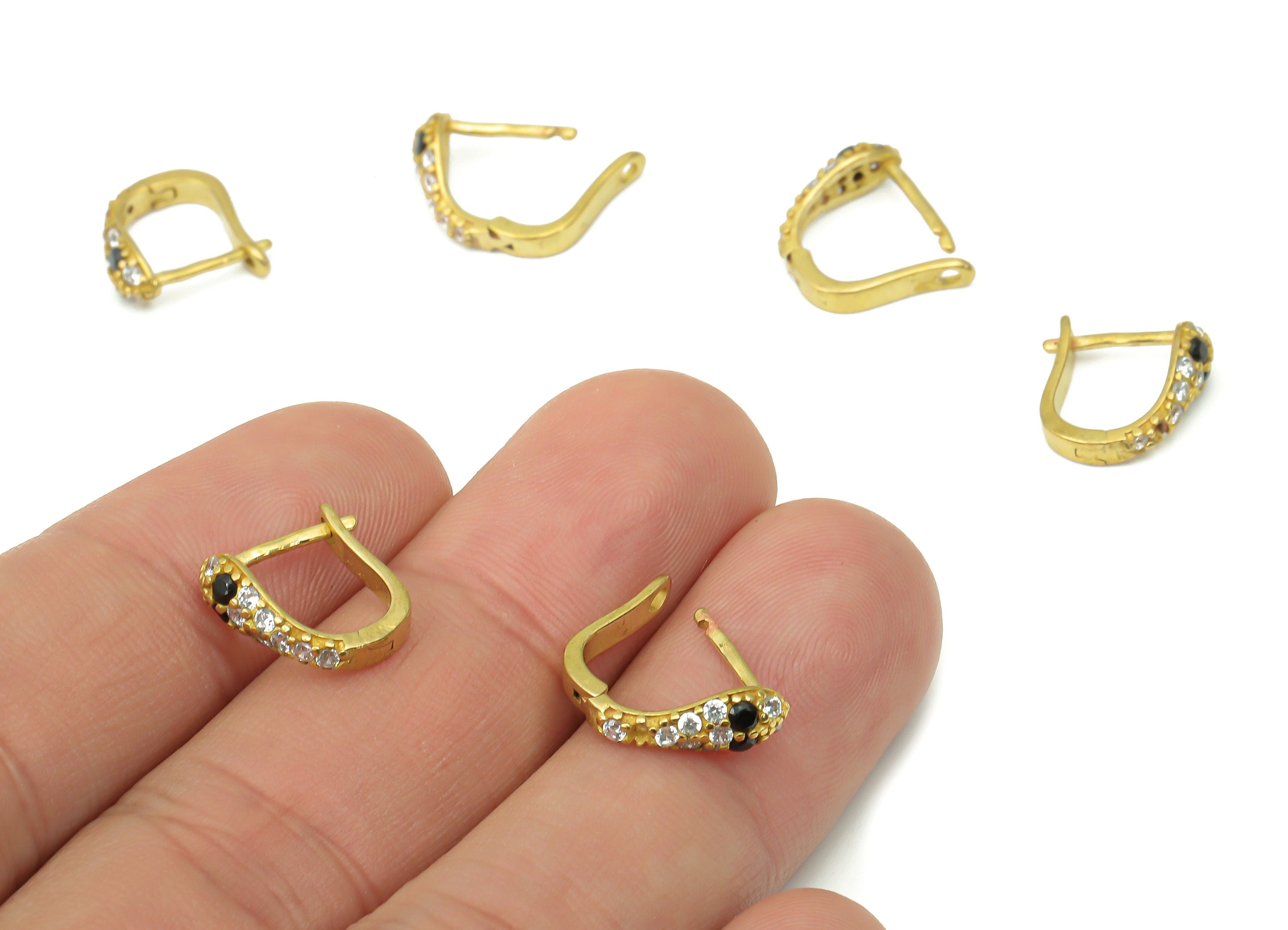 Brass Snake Huggie – Raw Brass Dainty Snake Zircon Stud Earrings – Earring with Open Ring – Earring Supply - 12.3x11.97x2.02mm - PP7361 - DOMEDBAZAAR