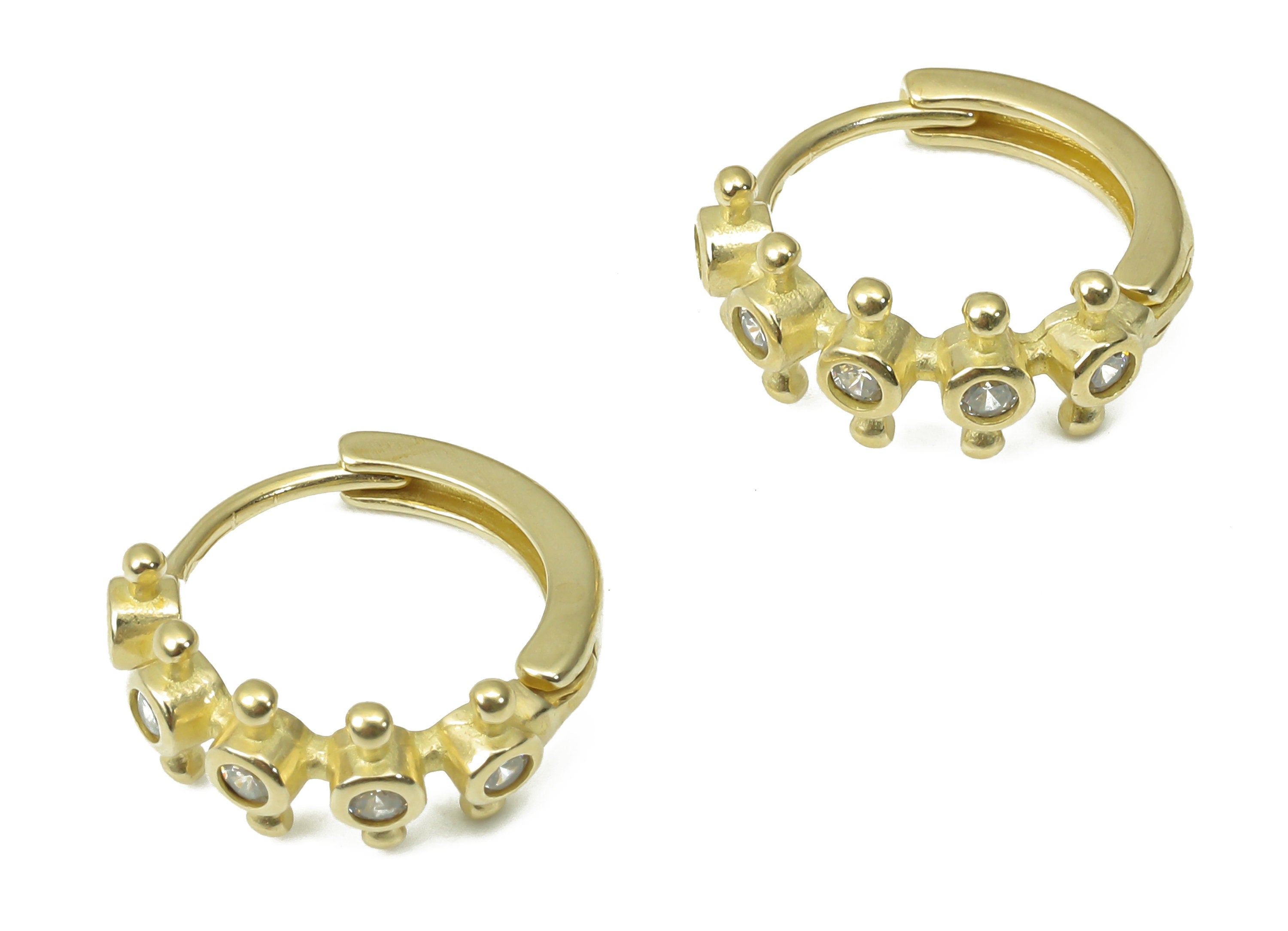Brass Round Hoop Earring - Dainty Beads Huggies with Open Ring - Zircon Small Hoop Earrings - Jewelry Making - 15.38x15.38x2.22mm - PP7369 - DOMEDBAZAAR