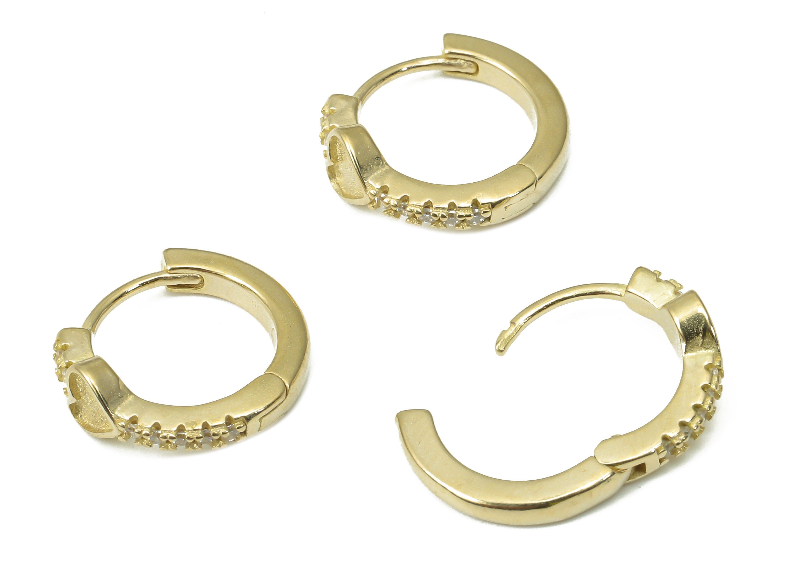 Brass Round Hoop Earring - Dainty Heart Huggies with Open Ring - Zircon Small Hoop Earrings - Jewelry Making - 13.79x12.4x1.8mm - PP7370 - DOMEDBAZAAR