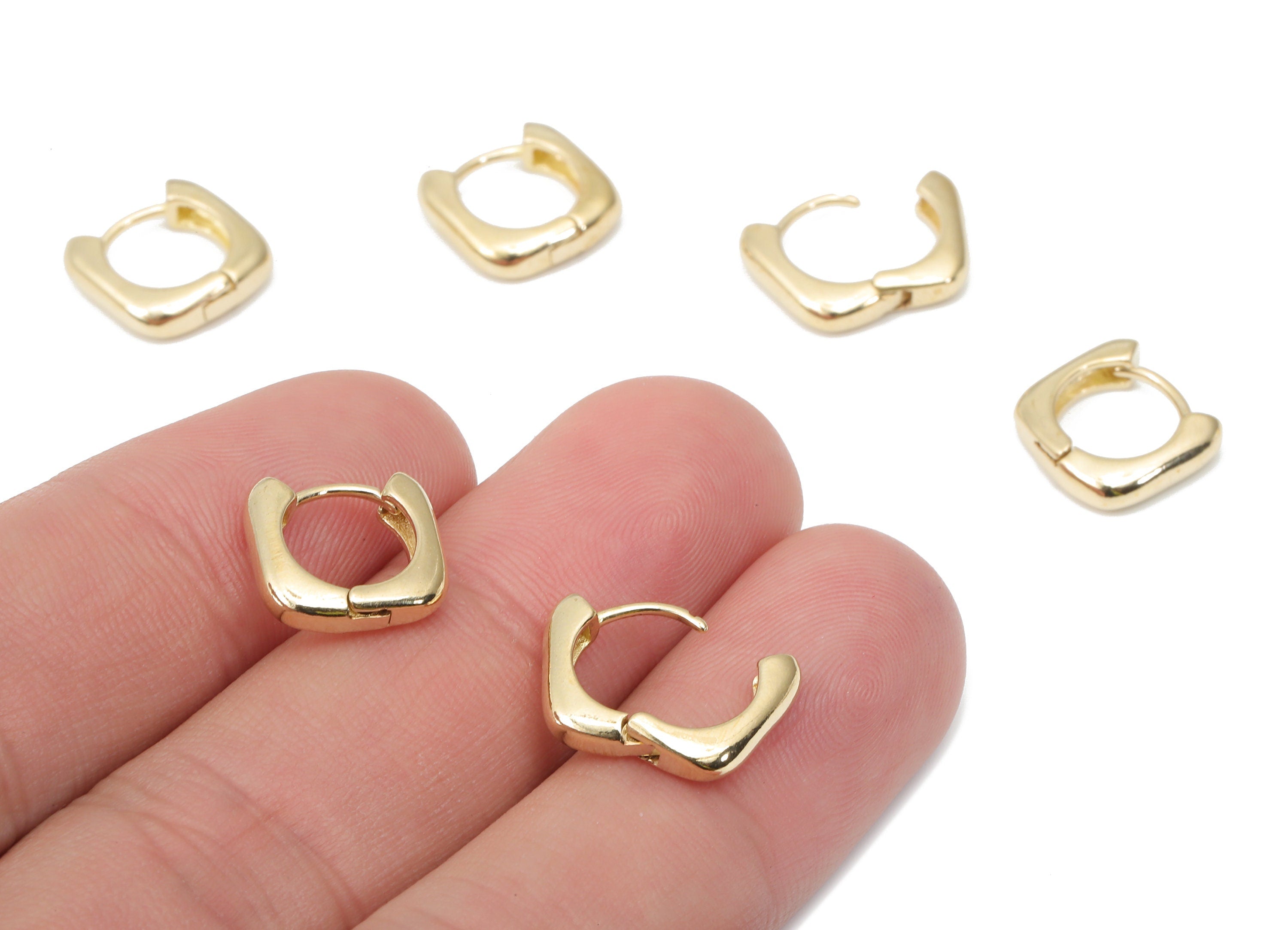 Brass Round Hoop Huggie - Brass Square Hoop Earrings – Chunky Wide Shiny Circle Hoop Earrings – Jewelry Supplies - 11.38x11.72x2.97mm-PP7379 - DOMEDBAZAAR