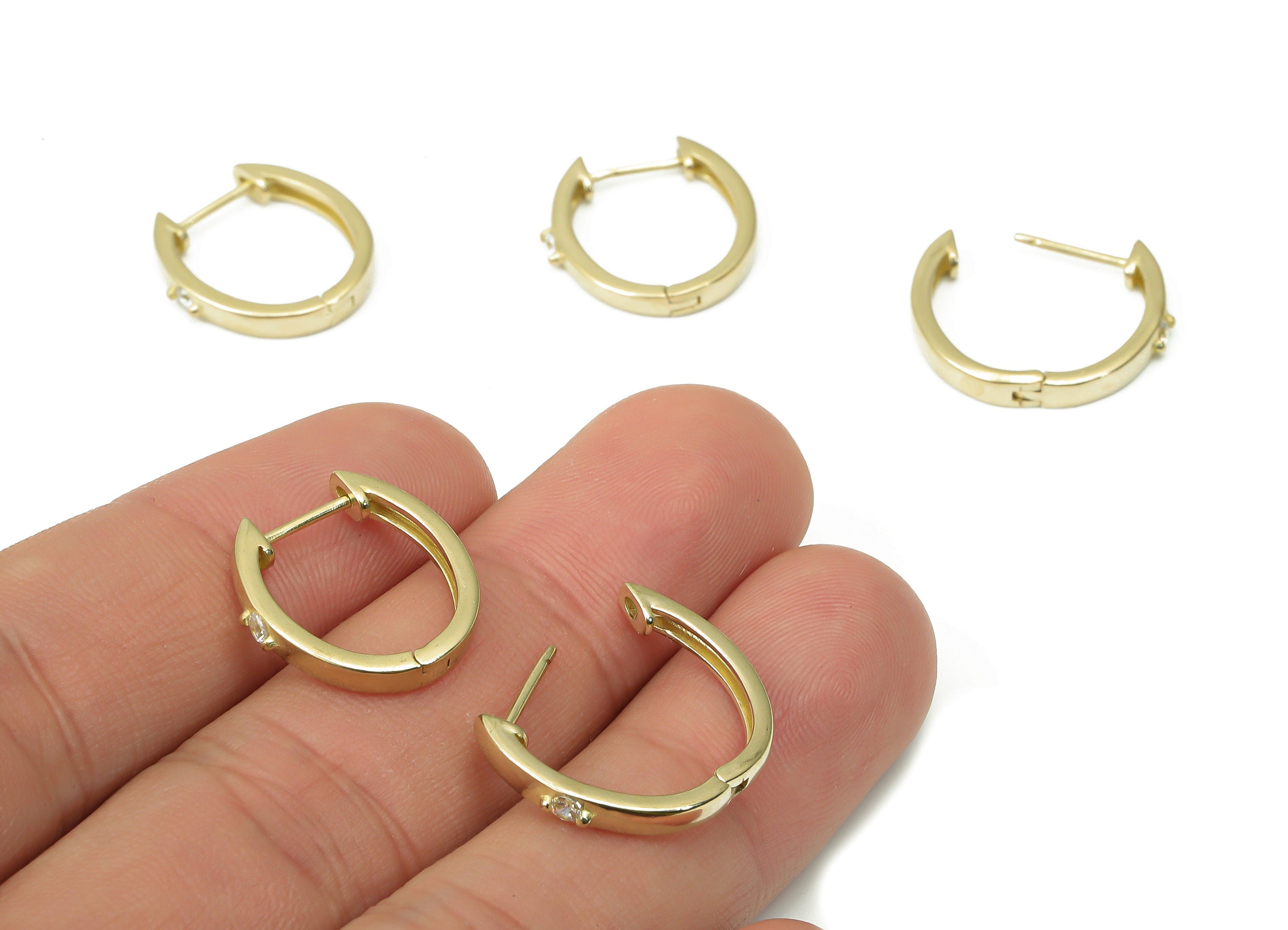 Brass Oval Hoop Earring – Dainty Oval Huggie with Open Ring – Zircon Small Hoop Earrings – Earring Supplies - 17.64x16.66x1.66mm - PP7366 - DOMEDBAZAAR