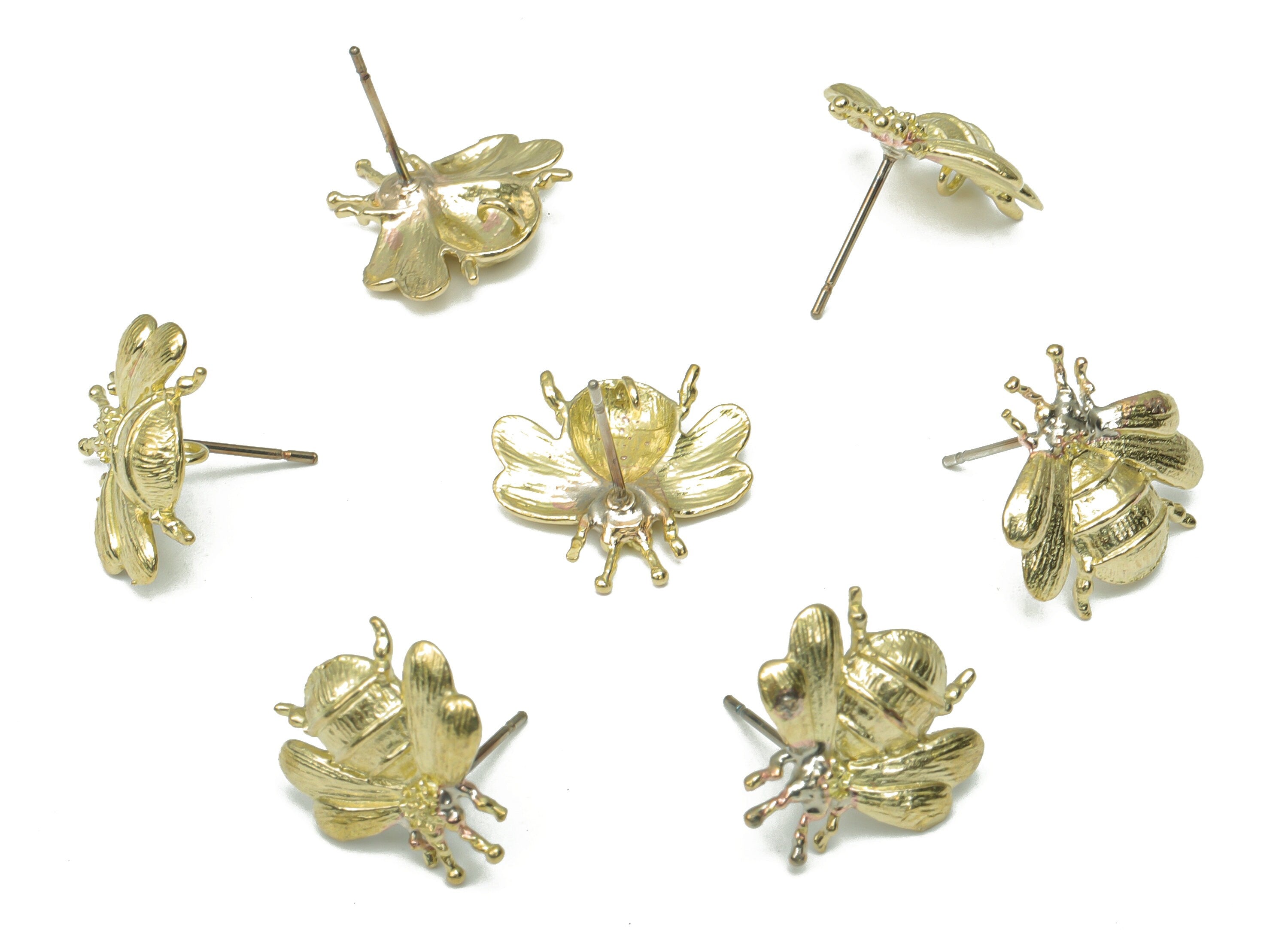 Brass Bee Earring Stud - Raw Brass Bee Earring Post - 316 Surgical Stainless Steel Stud - Jewelry Supplies - 15.56x15.93x1.95mm - PP5201 - DOMEDBAZAAR