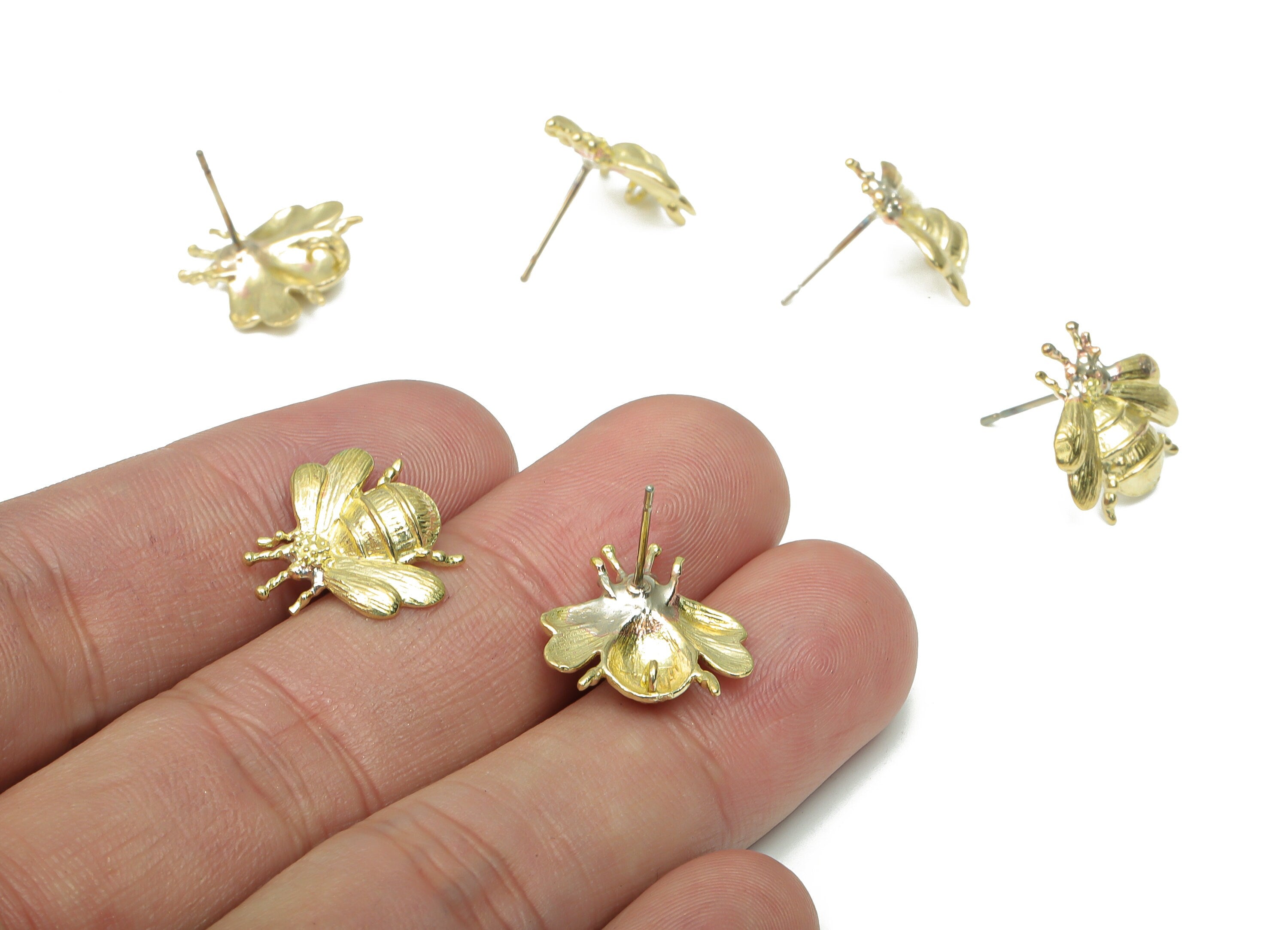 Brass Bee Earring Stud - Raw Brass Bee Earring Post - 316 Surgical Stainless Steel Stud - Jewelry Supplies - 15.56x15.93x1.95mm - PP5201 - DOMEDBAZAAR