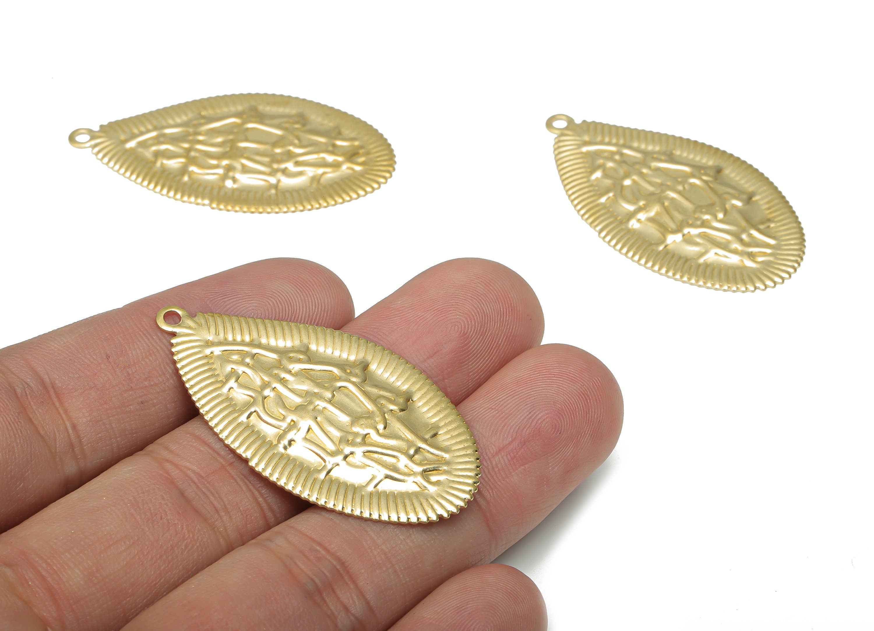 Brass Relief Waves Drop Earring Charms - Raw Brass Diamond Relief Pendant - Jewelry Making Supplies - 44.88x24.93x0.93mm - PP5198 - DOMEDBAZAAR