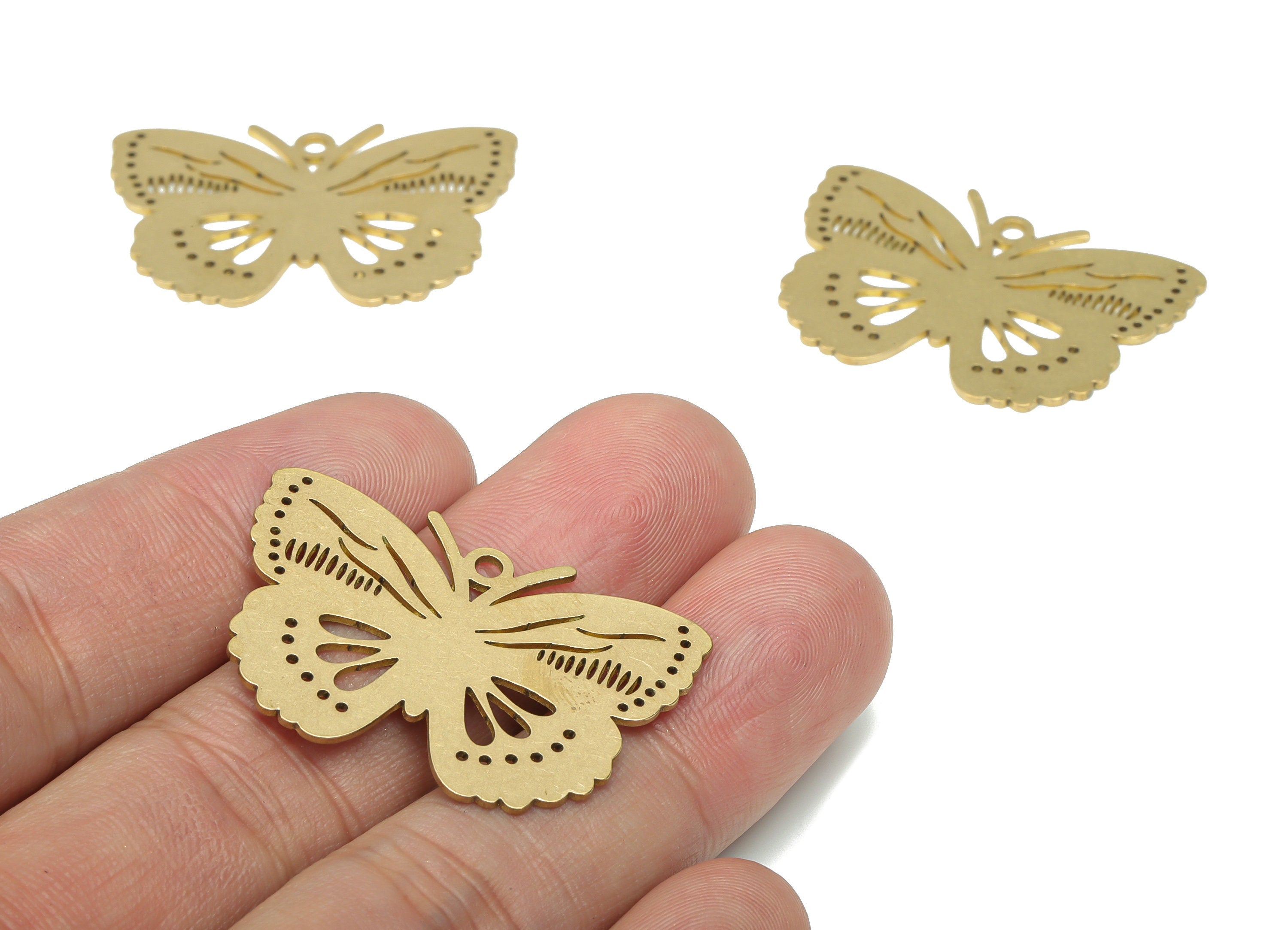 Brass Bubble Butterfly Earring Charms - Raw Brass Butterfly Pendant - DIY Jewelry Making Supplies - 35.82x24.24x0.71mm - PPA3208 - DOMEDBAZAAR