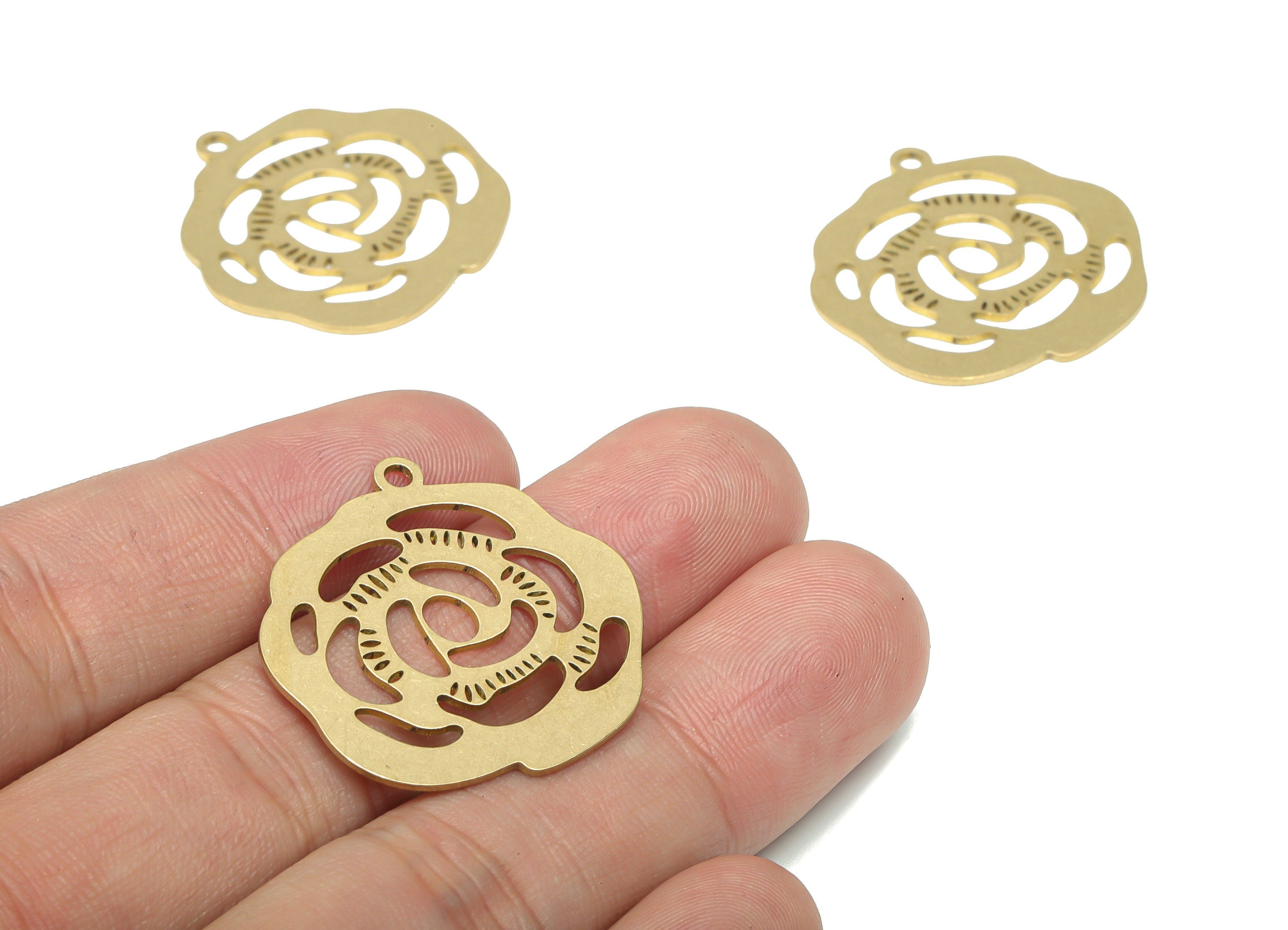 Brass Rose Flower Spiral Earring Charms - Raw Brass Spiral Flower Pendant - DIY Jewelry Making Supplies - 30x28.15x0.72mm - PPA3449 - DOMEDBAZAAR