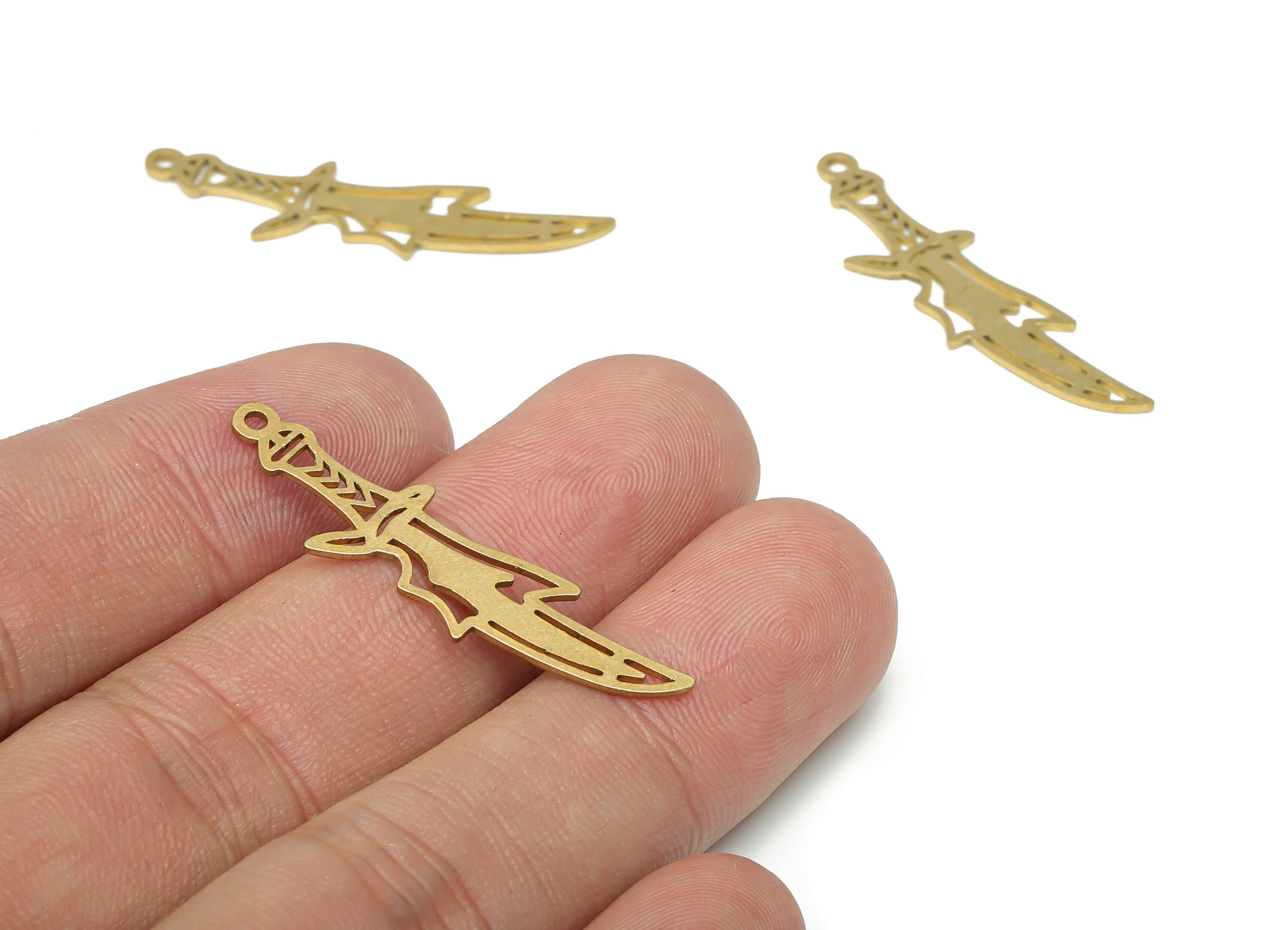 Brass Dagger Knife Earring Charms - Raw Brass Poniard Pendant - DIY Jewelry Making Supplies - 37.63x9.9x0.72mm - PPA2928 - DOMEDBAZAAR