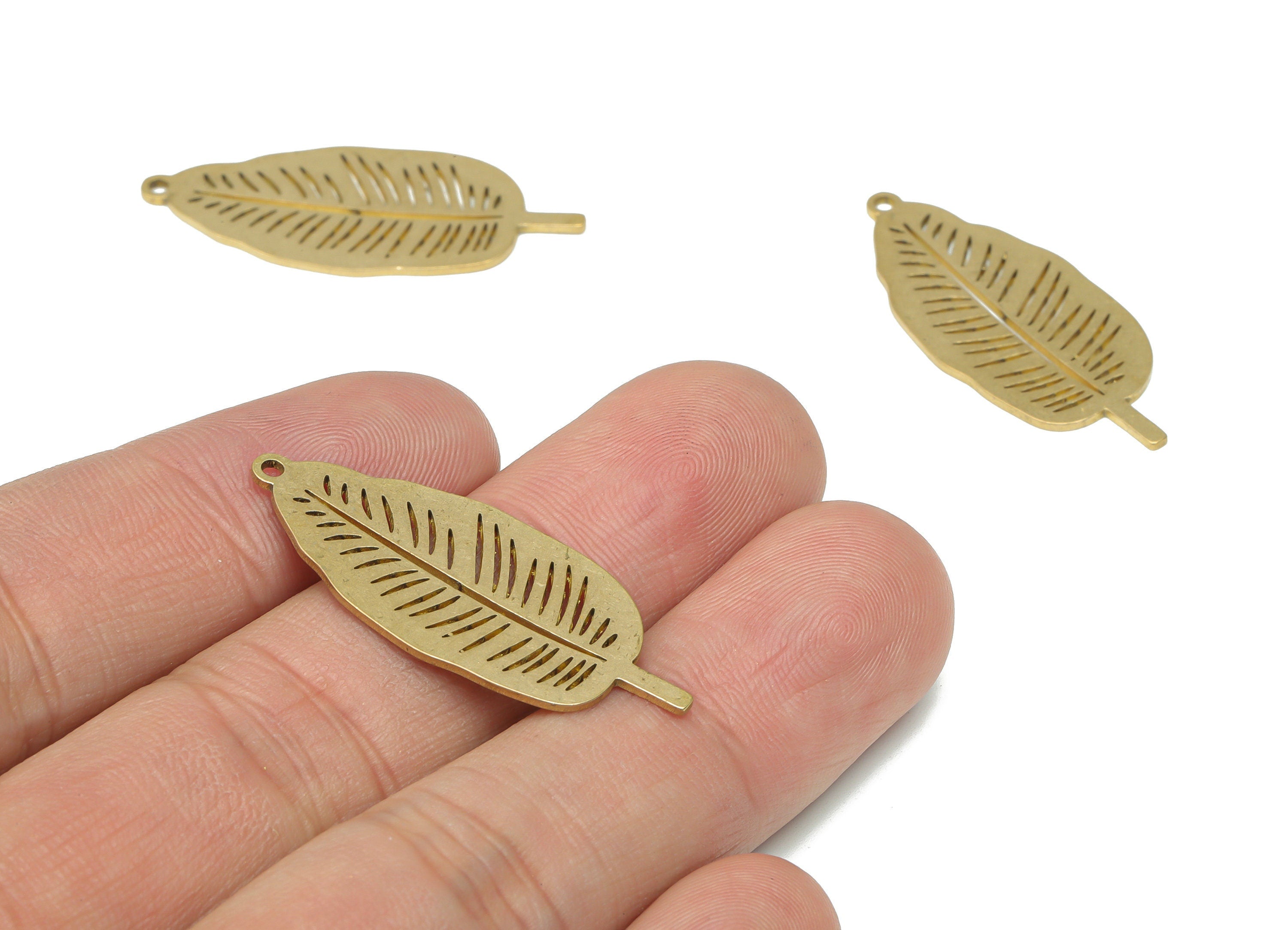 Brass Banana Leaf Earring Charms - Raw Brass Leaf Pendant - DIY Jewelry Making Supplies - 35.82x15.08x0.75mm - PPA3346 - DOMEDBAZAAR