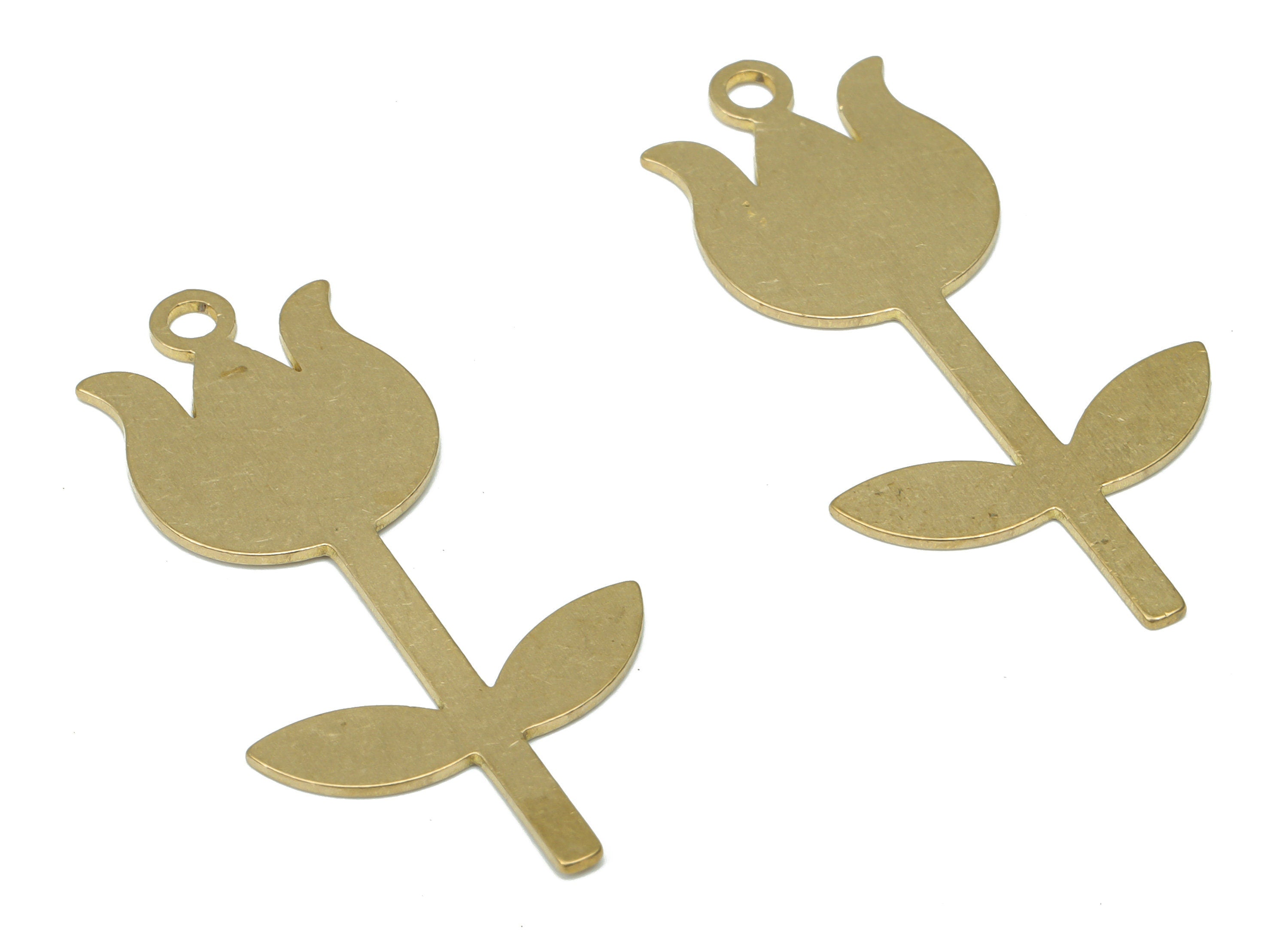 Personalized Stamping Blank - Brass Rose Flower Charms - Raw Brass Fulip Flower Pendant - Jewelry Supplies - 37.86x18.83x0.61mm - PPA3443 - DOMEDBAZAAR