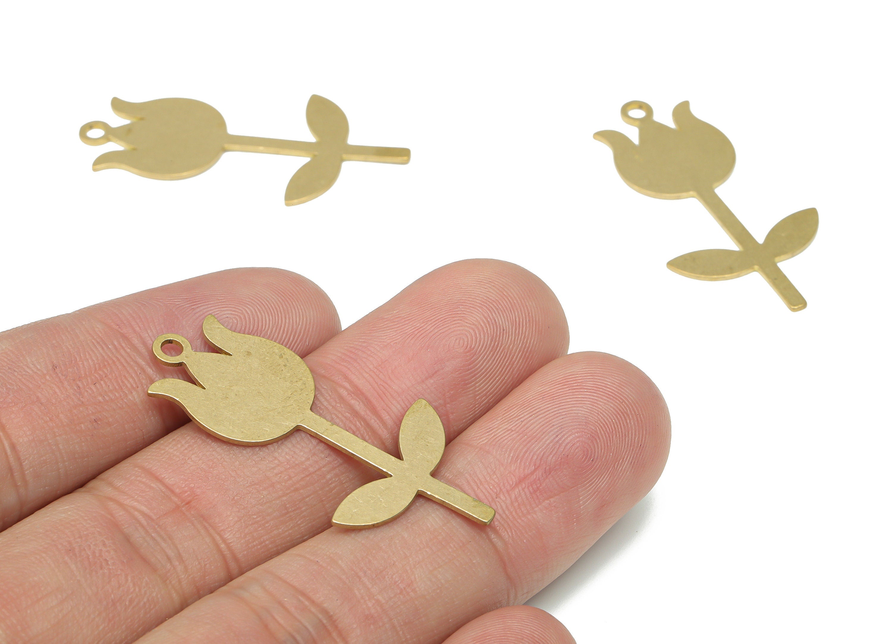 Personalized Stamping Blank - Brass Rose Flower Charms - Raw Brass Fulip Flower Pendant - Jewelry Supplies - 37.86x18.83x0.61mm - PPA3443 - DOMEDBAZAAR