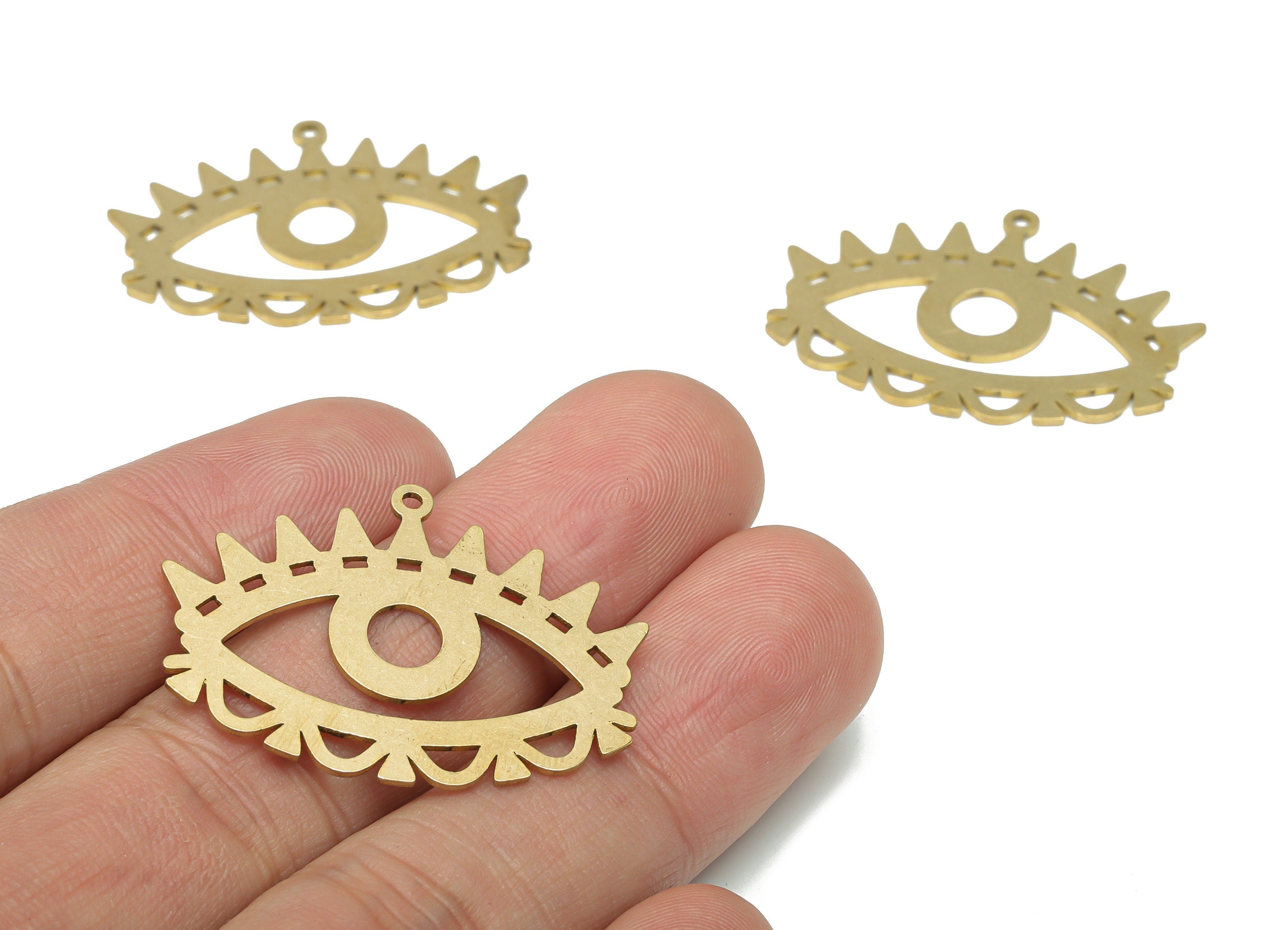 Brass Triangle Eye Earring Charms - Raw Brass Eyelash Pendant - DIY Jewelry Making Supplies - 34.77x25.69x0.75mm - PPA3194 - DOMEDBAZAAR