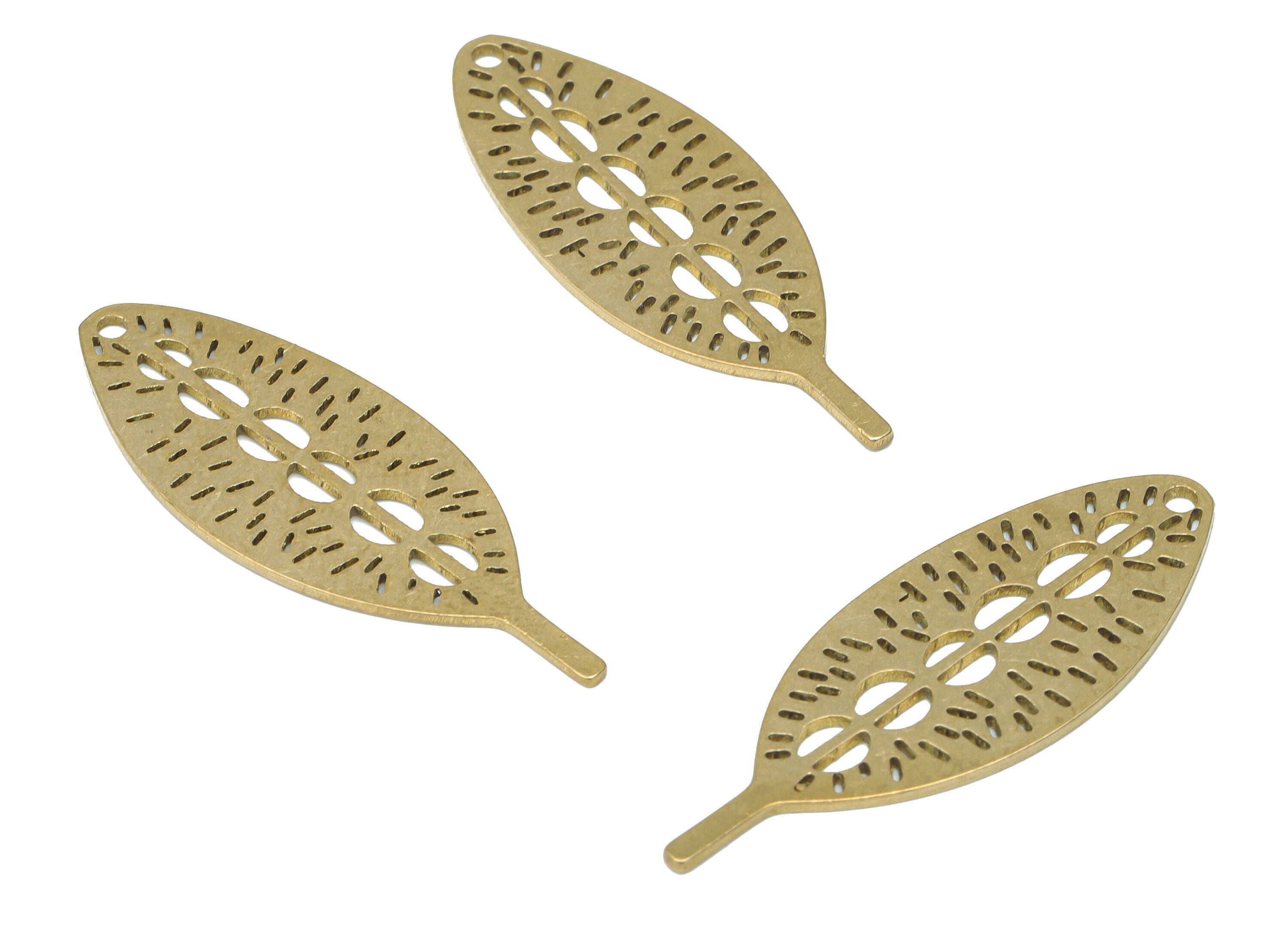 Brass Bubble Leaf Earring Charms - Raw Brass Leaves Pendant - DIY Jewelry Making Supplies - 34.7x12.6x0.72mm - PPA3234 - DOMEDBAZAAR