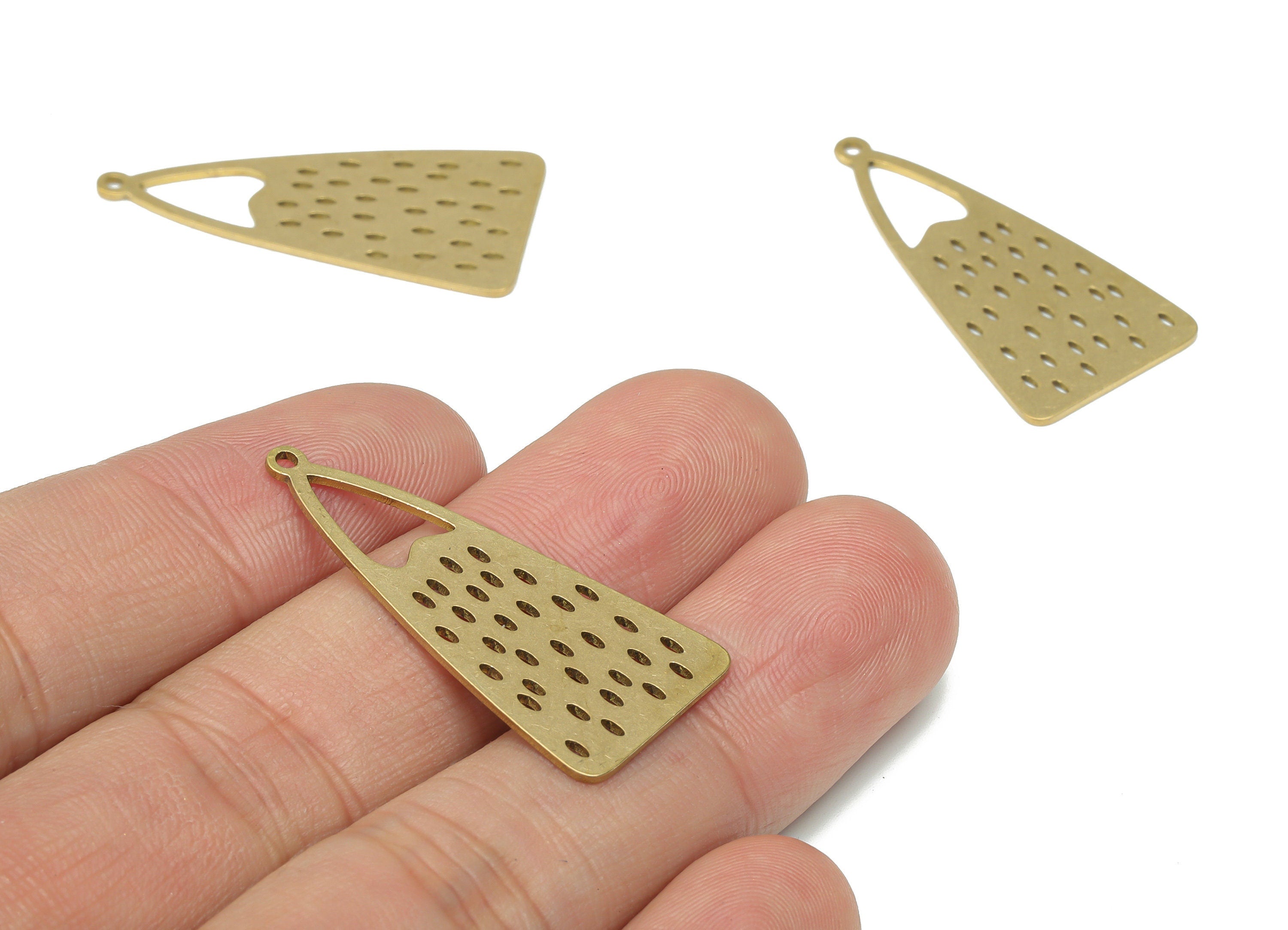 Brass Bubble Triangle Earring Charms - Raw Brass Heart Triangle Pendant - DIY Jewelry Making Supplies - 34.75x16.5x0.73mm - PPA3387 - DOMEDBAZAAR